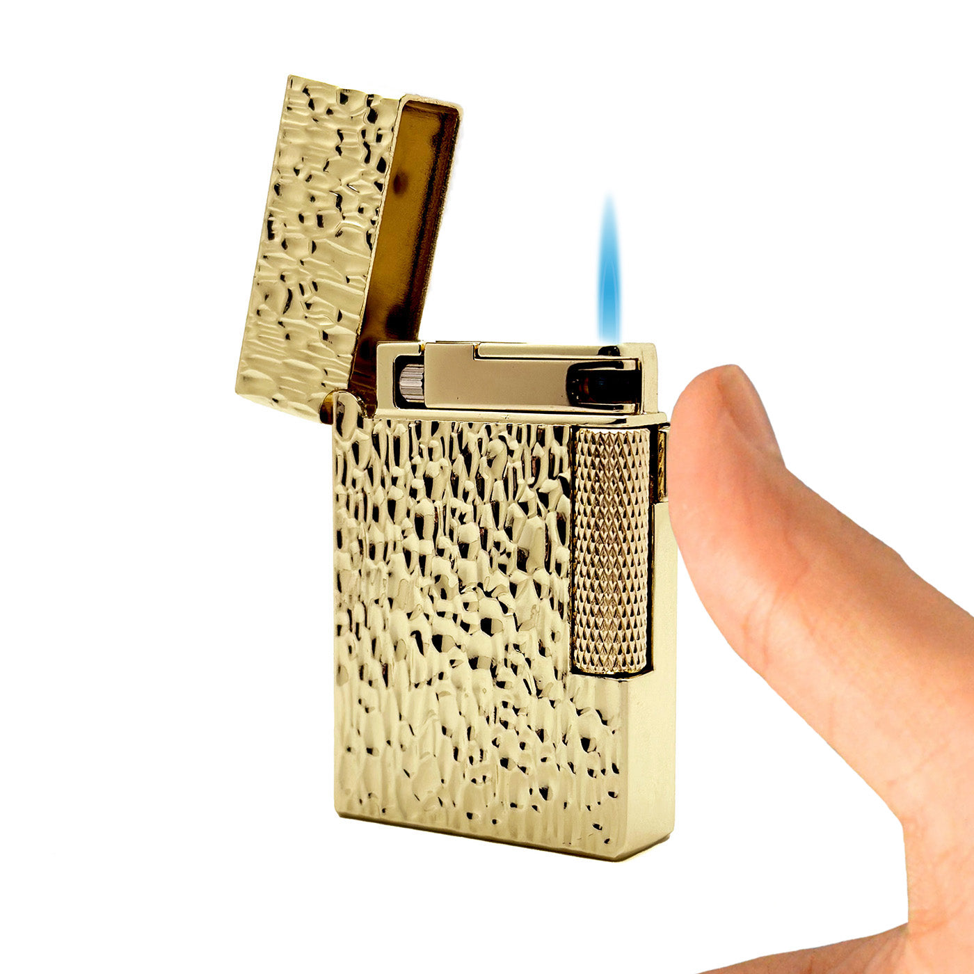 Visol Hubbard Hammered Soft Flame & Torch Flame Flint Lighter in Gold - Perfect for Cigars, Candles & Outdoor Camping Use