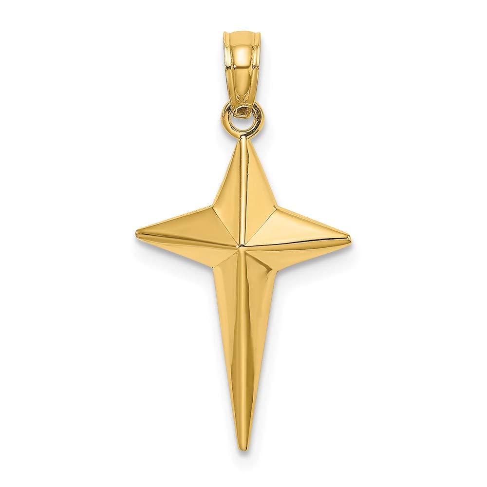 14K Yellow Gold 2D Polished Triangle Tipped Cross Pendant Necklace - Elegant Religious Jewelry for Women, Perfect for Gifts, Church, Weddings & Everyday Wear