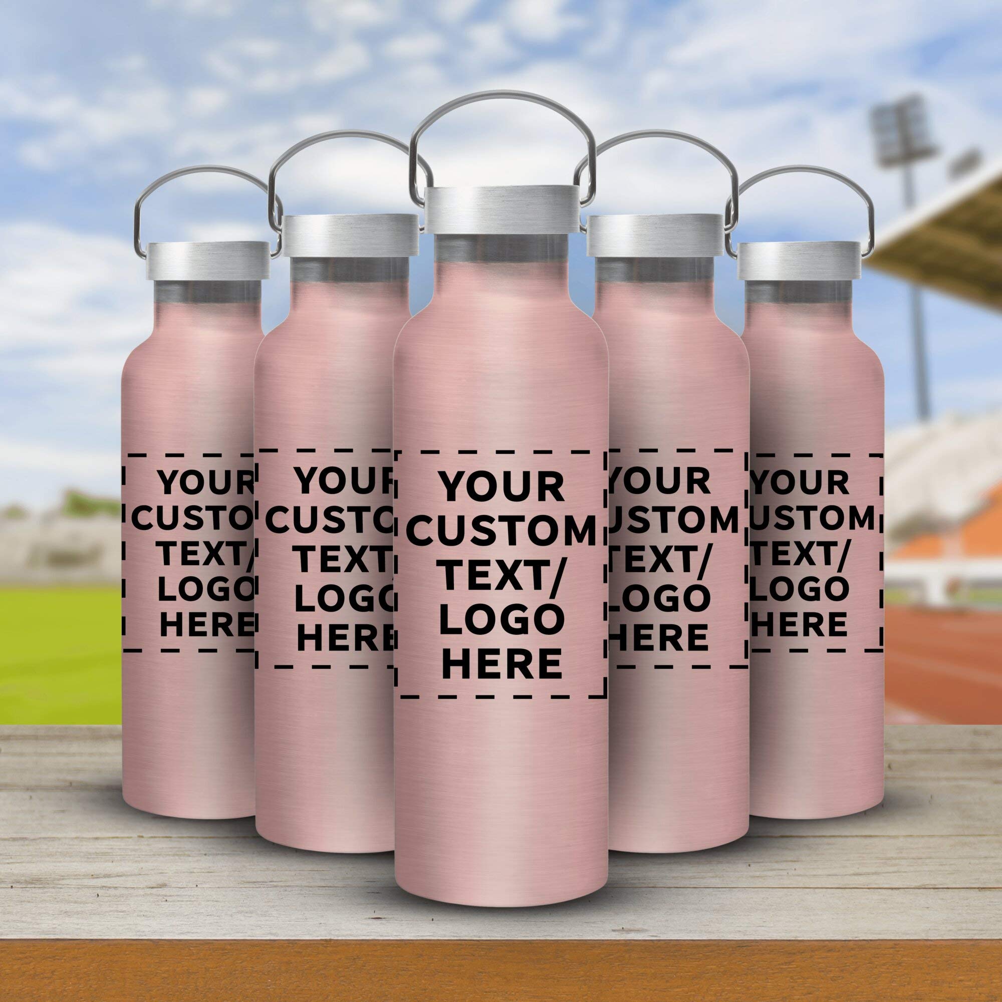 Custom Stainless Steel Water Bottles 25oz (Set of 6) - Personalized Rose Gold Canteens for Events, Giveaways & Business Promotions - Bulk Pack for Corporate Gifts, Team Building & Outdoor Activities