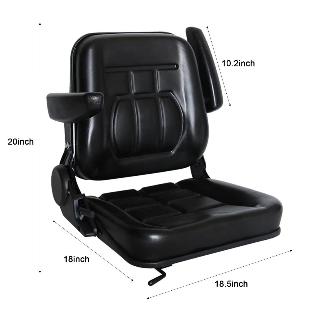 Universal Forklift Seat - Black Tractor Seat with Armrests & Switch, 6