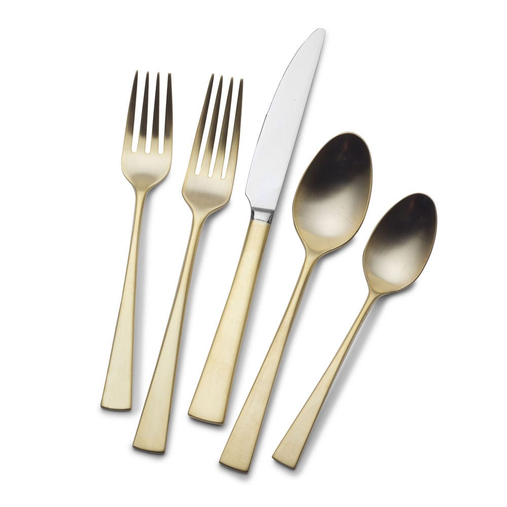 Lucia Satin Gold 20-Piece Flatware Set - Stainless Steel Cutlery Set for 4 People, Elegant Dinnerware for Formal Dining, Wedding Gifts & Holiday Entertaining