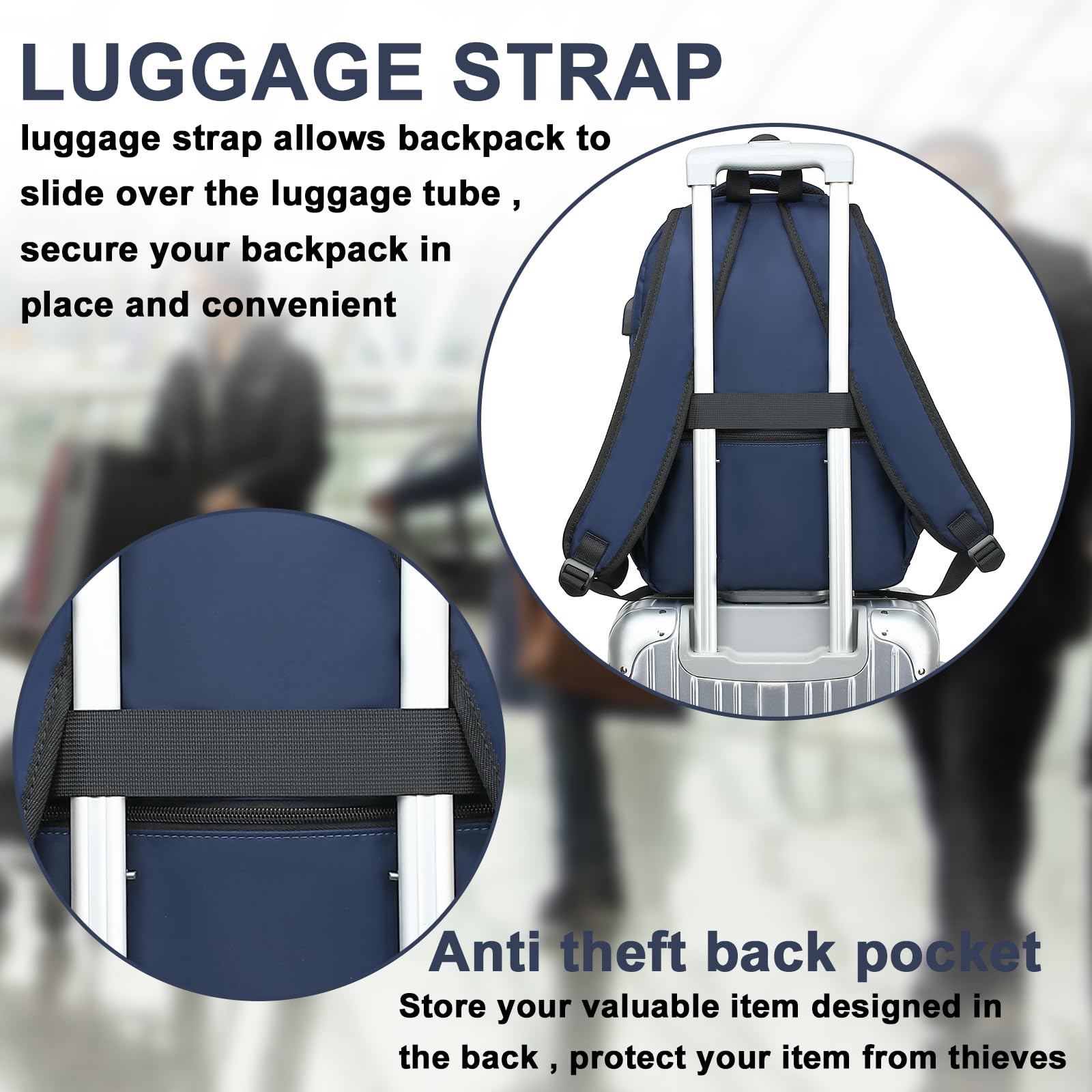 Bluboon Women's 15.6 Inch Laptop Backpack - Waterproof College School Bookbag with USB Charging Port & Multiple Compartments for Business Travel, Work & Daily Commute (Dark Blue)