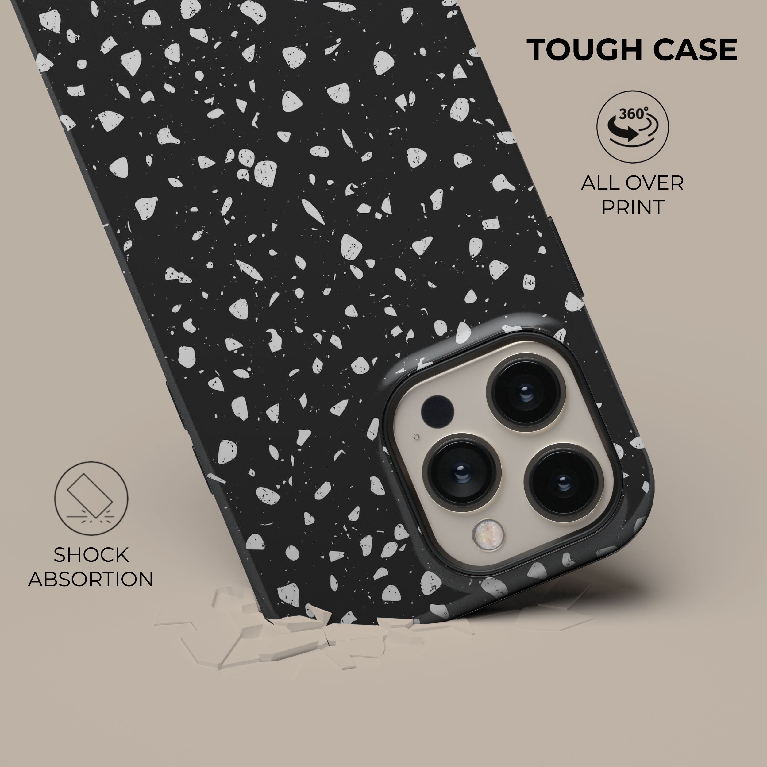 Black Coffee Terrazzo Pattern Shockproof Phone Case - Durable Protective Cover for iPhone & Android - Perfect for Daily Use, Travel & Outdoor Activities