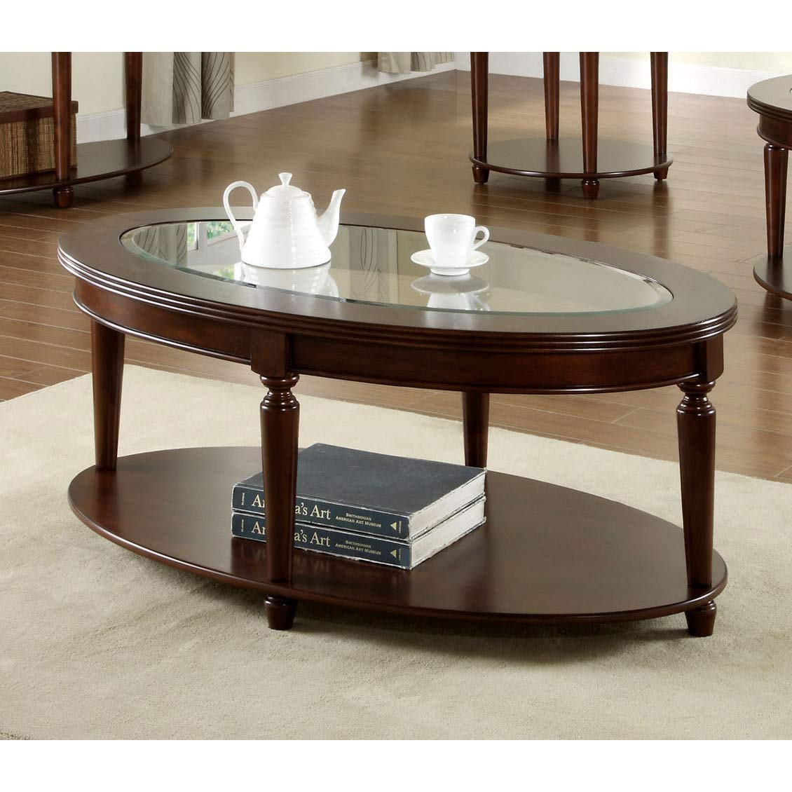 Dark Cherry Oval Coffee Table - Wood Finish for Living Room