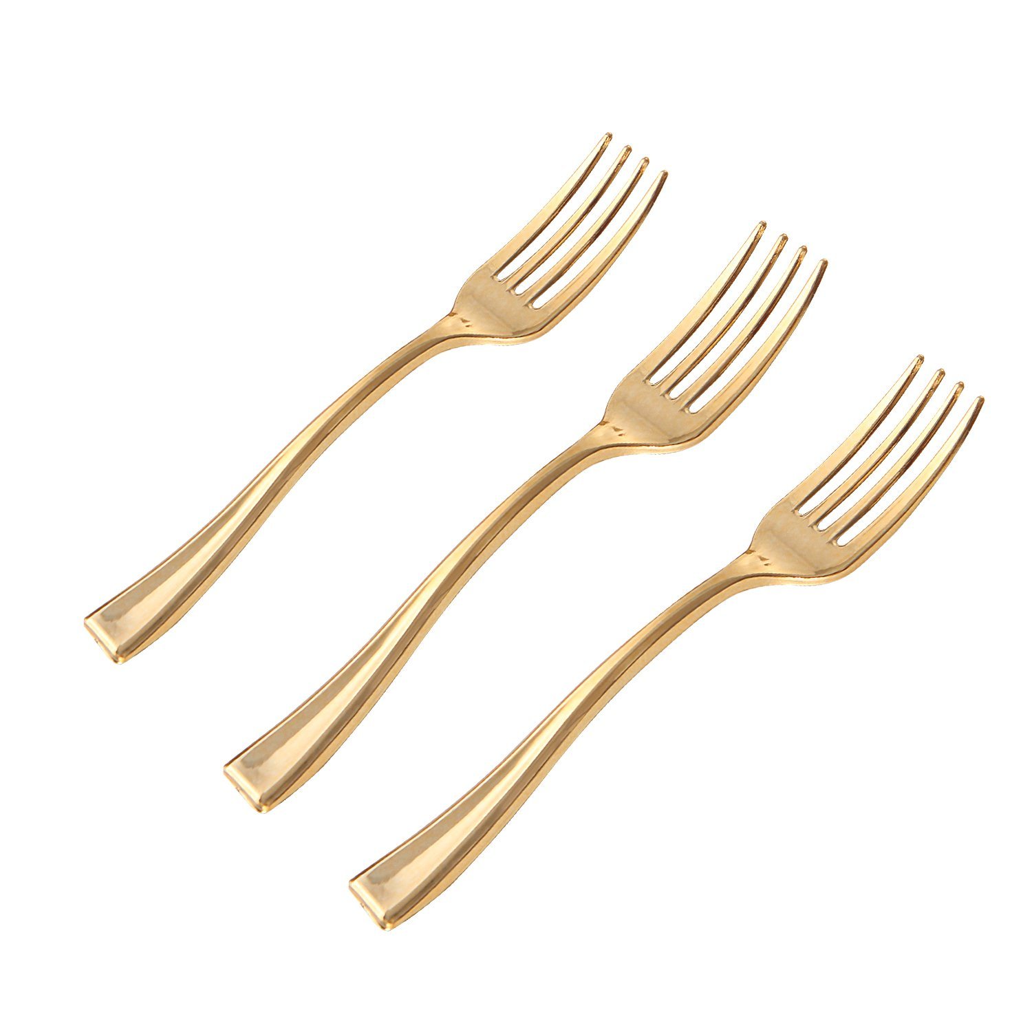 WDF Disposable Plastic Mini Forks 300-Pack (4 Inches) - Gold Heavy Duty Tasting Forks for Appetizers, Desserts, Parties, Picnics & Catering Events