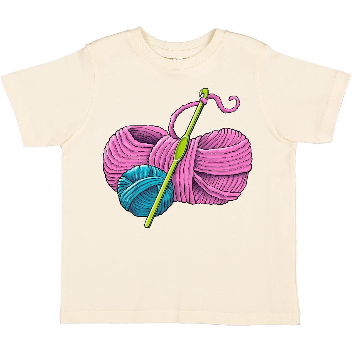 Inktastic Blue and Pink Yarn with Crochet Hook Toddler T-Shirt - Soft Cotton Baby Tee for Boys & Girls - Perfect for Playdates, Crafts, and Family Photos
