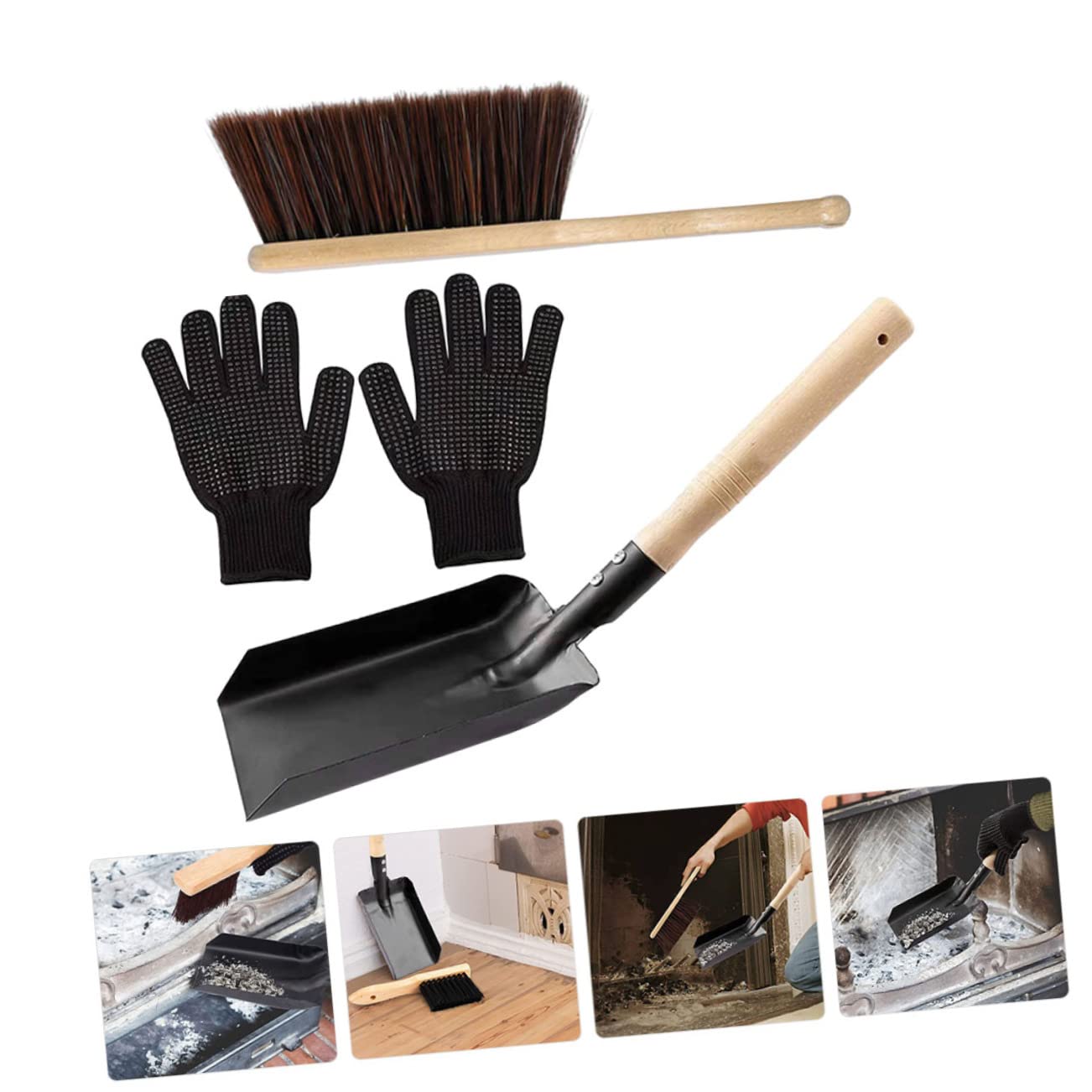 Homoyoyo Fireplace Accessory Kit - 5-Piece Set with Cleaning Broom, Ash Shovel, Duster, Heat-Resistant Gloves & Storage Bag | Essential Tools for Wood Stove, Fire Pit & Hearth Maintenance | Perfect for Indoor/Outdoor Fireplace Cleaning & Ash Removal