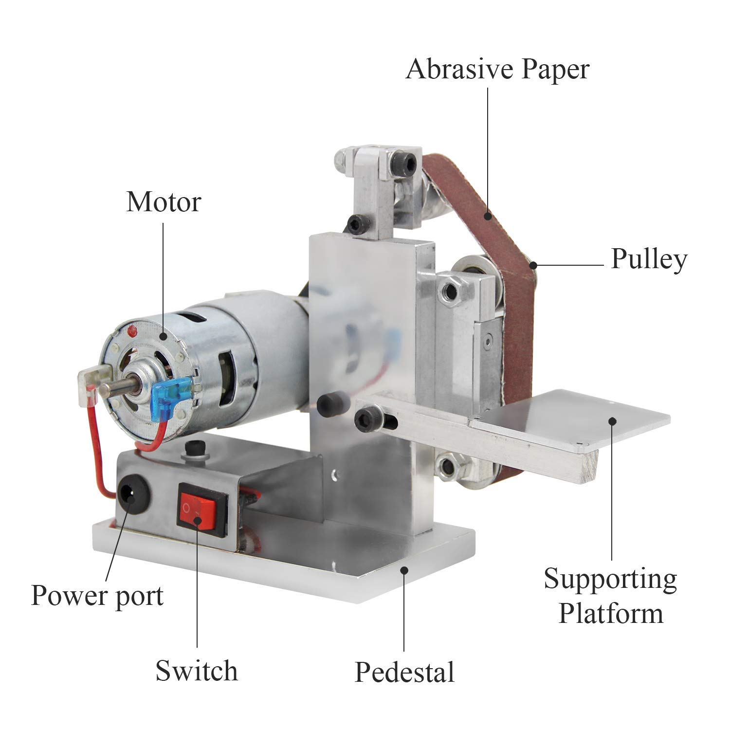 Huanyu Micro Belt Sander - 12-24V Electric Belt Grinder with 7 Speed Control, Adjustable Belt Tracking & 10 Sanding Belts (330x20mm) - Perfect for Home DIY, Woodworking, Metal Polishing & Small Craft Projects
