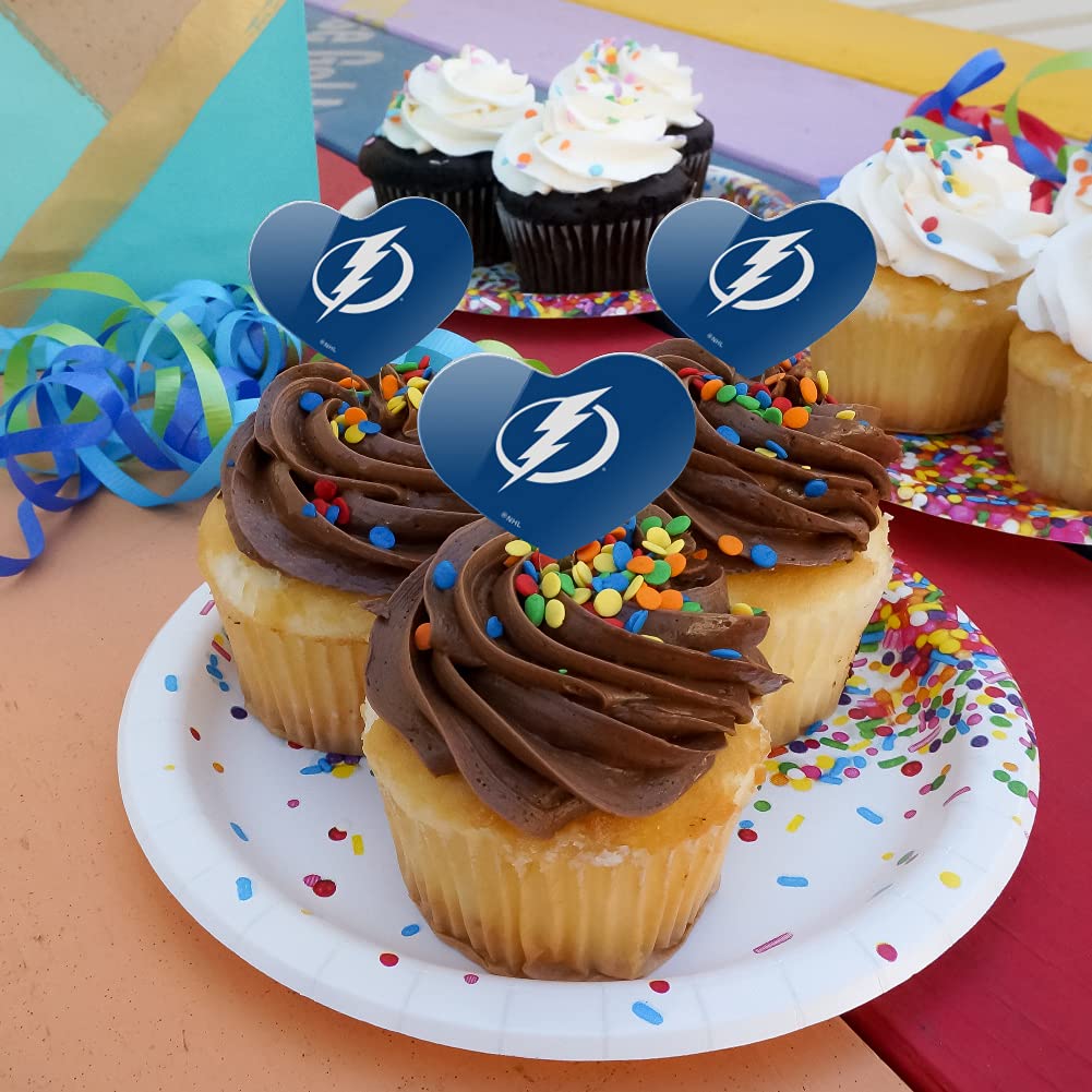 Tampa Bay Lightning Logo Heart Love Cupcake Toppers - Set of 6 Decorations for Parties, Baking & Sports Themed Events