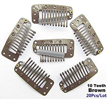 AKOAK 20-Piece 3.6cm 10-Toothed Brown Metal Snap Comb Wig Clips with Rubber Grip for Hair Extensions - Secure Hold for Wigs, Weaves & Cosplay Hairstyles