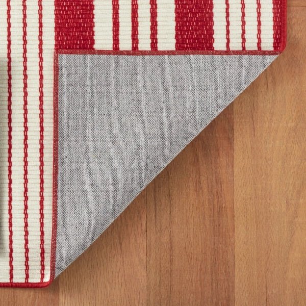 Abby Ticking Red Machine Washable Rug - Soft & Durable Indoor/Outdoor Area Rug for Living Room, Bedroom, Patio - Easy Clean Home Decor