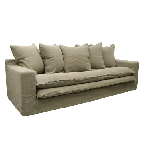 Keely 3-Seater Slipcover Sofa - Khaki Color | Modern Living Room Furniture | Perfect for Small Spaces, Apartments & Cozy Homes