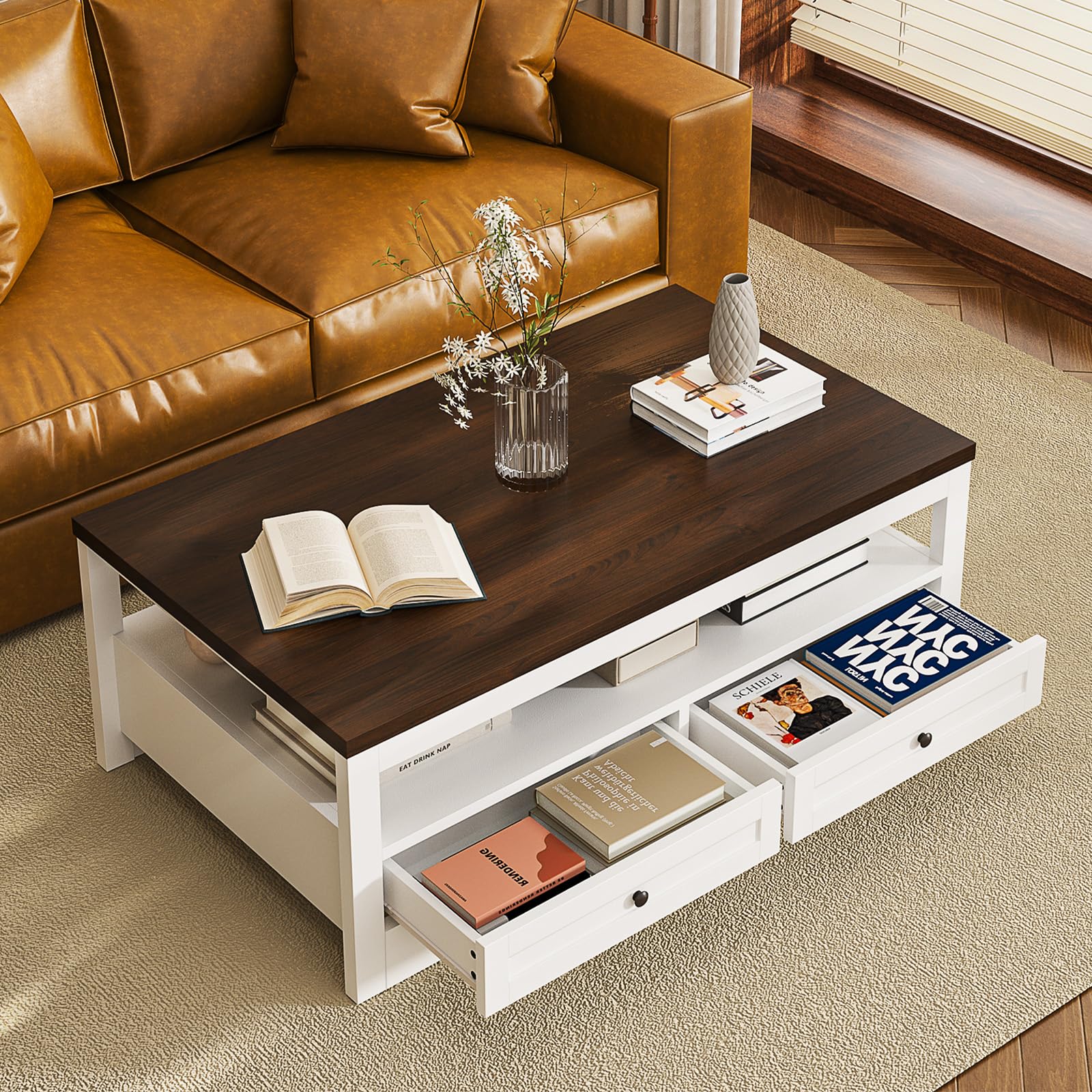 Farmhouse Coffee Table with Storage - 47.6