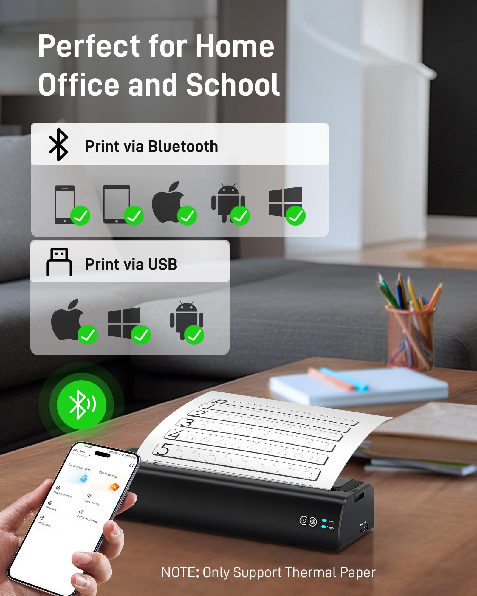 Wireless Portable Thermal Printer for Travel - Compatible with US Letter 8.5