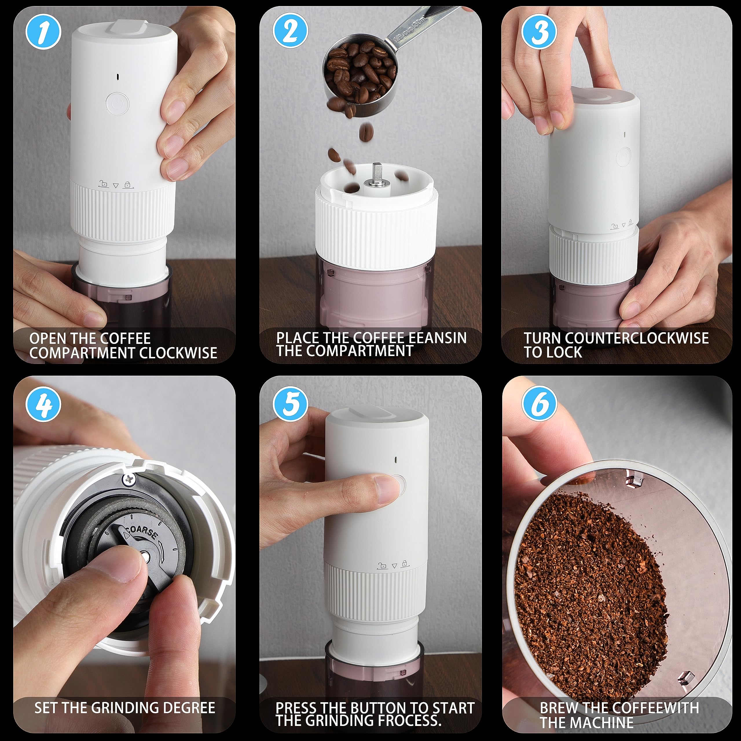Premium Electric Coffee Grinder with Conical Burr - Adjustable Grind Settings for Espresso, French Press & Drip Coffee - Compact & Portable Travel Coffee Grinder (White) - Perfect for Home, Office & Camping Use