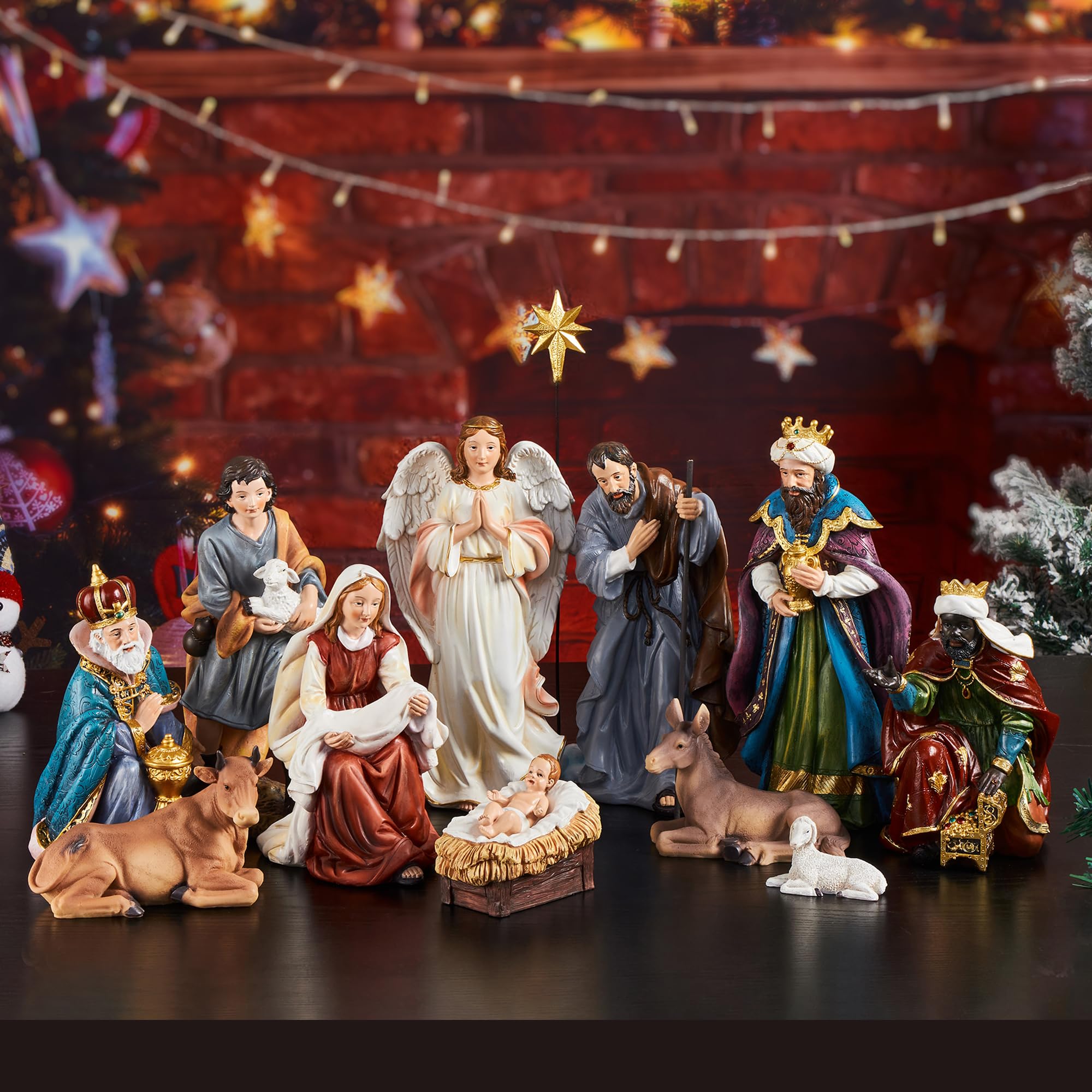 TOETOL 11.8 Inch Nativity Scene Set - 13 Piece Large Resin Christmas Figurines for Indoor Table Decor, Religious Holiday Ornaments & Gift Collection | Perfect for Christmas Home Decor, Church Displays & Holiday Centerpieces