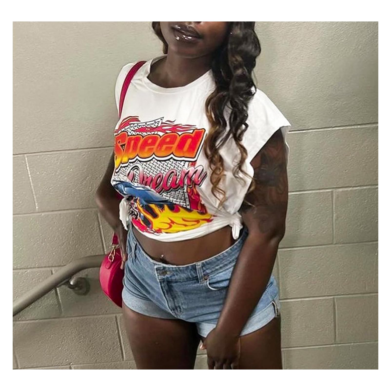 Sexy Women's Graphic Crop Top Sleeveless Tie-Up Shirt - Summer Fashion Tee for Casual Outings, Beach Wear & Night Out