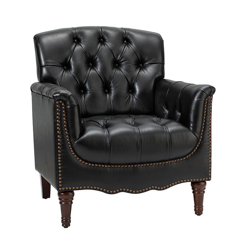 Premium Genuine Leather Armchair - Handcrafted Modern Lounge Chair for Living Room, Office & Study - Brown Leather Recliner with Solid Wood Frame - Perfect for Home Decor & Relaxation