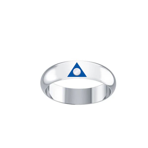 Al Anon Sterling Silver Band Ring with Blue Enamel - Elegant Recovery Jewelry for 12-Step Programs, Sobriety Gifts & Spiritual Support (TRI2564)