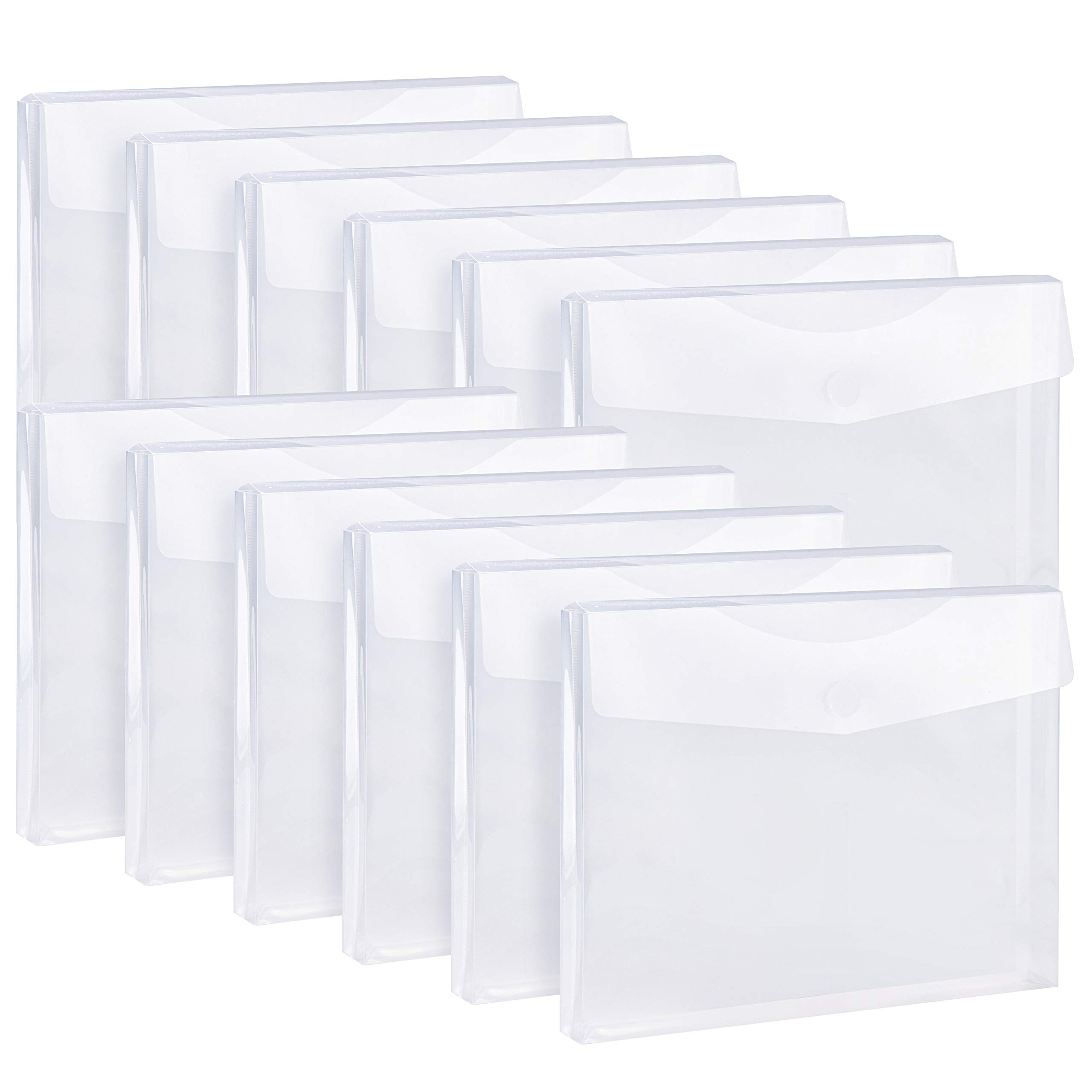 12 Pack Clear Plastic Expandable Envelopes with Hook & Loop Closure - Reusable A4 Letter Size Document Folders (1-1/6