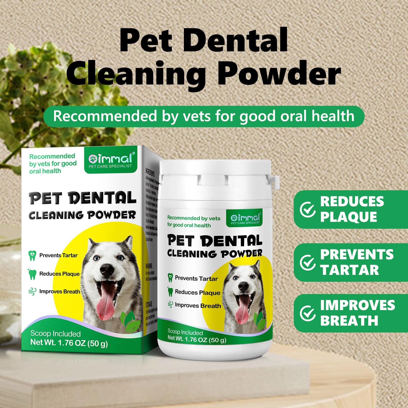 Natural Dog Teeth Cleaning Powder with Probiotics - Freshens Breath, Reduces Plaque & Tartar for Small, Medium & Large Dogs - 50g Dental Care for Healthy Gums & Fresh Breath at Home or Travel