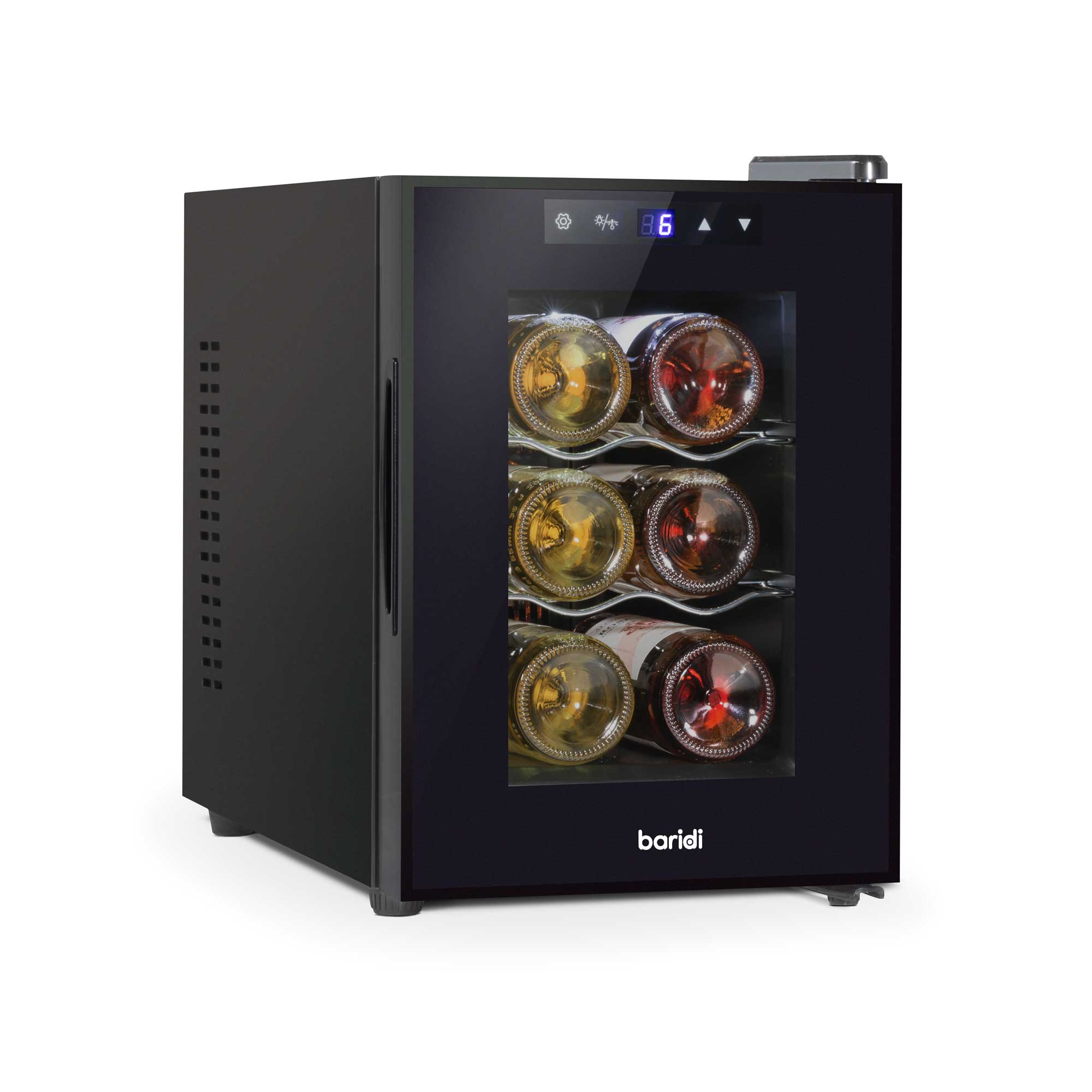 Baridi 6 Bottle Thermoelectric Wine Cooler with Touch Controls - Compact Tabletop Design (5-18°C Temperature Range) | Perfect for Home Bars, Kitchen Countertops & Small Spaces