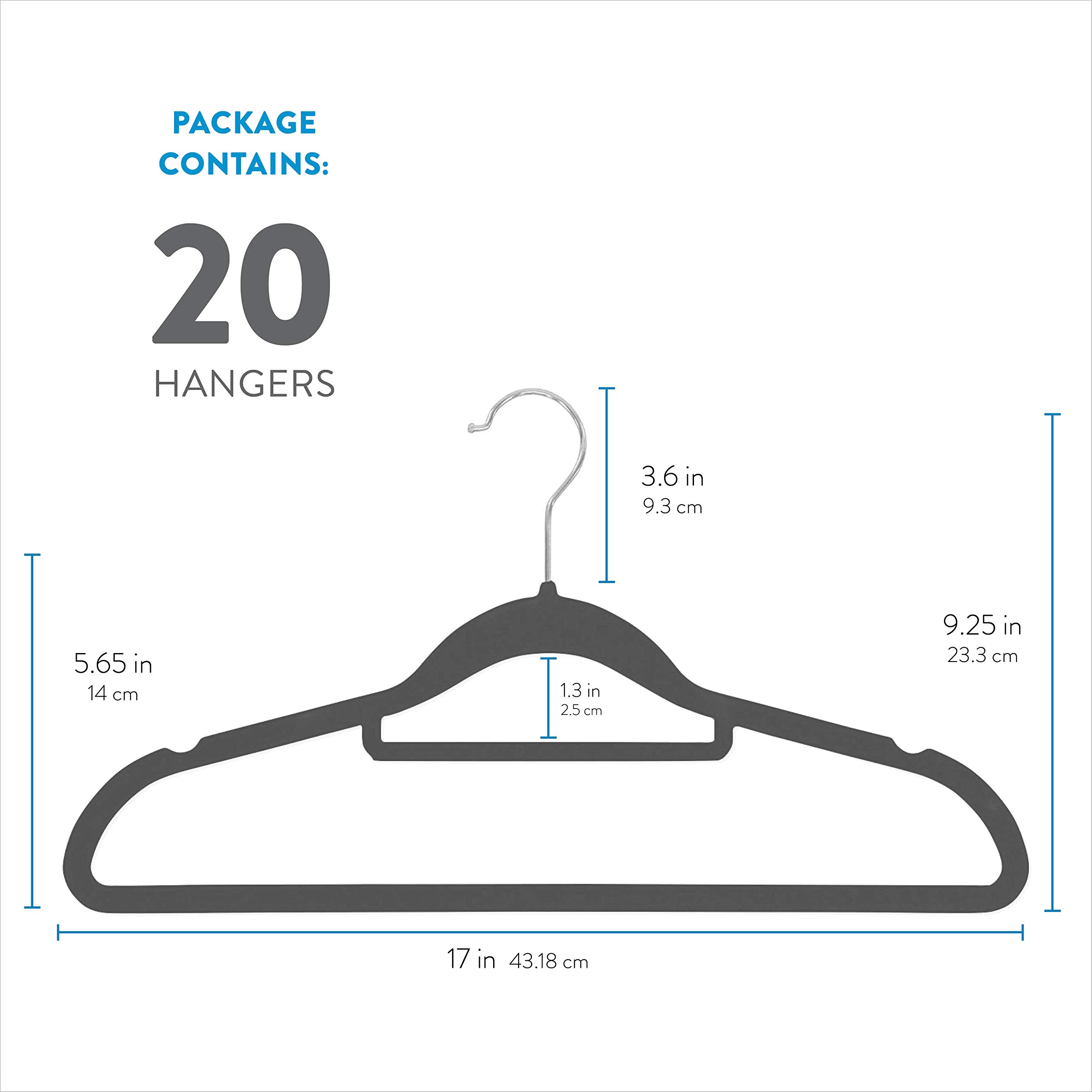 Zober Velvet Hangers 20 Pack - Non-Slip Swivel Hook Slim Felt Clothes Hangers with Tie Bar for Suits, Pants & Coats - Space Saving Gray Hangers - Perfect for Closet Organization & Wardrobe Storage