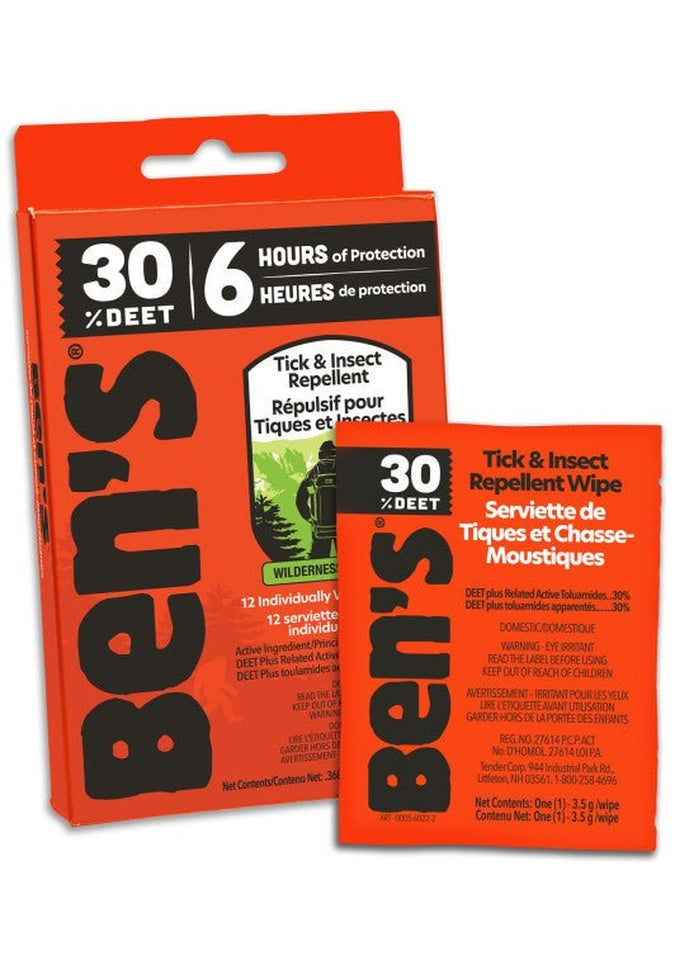 Ben's® 30 Tick and Insect Repellent Wipes - DEET-Free, Convenient Outdoor Protection for Hiking, Camping & Travel