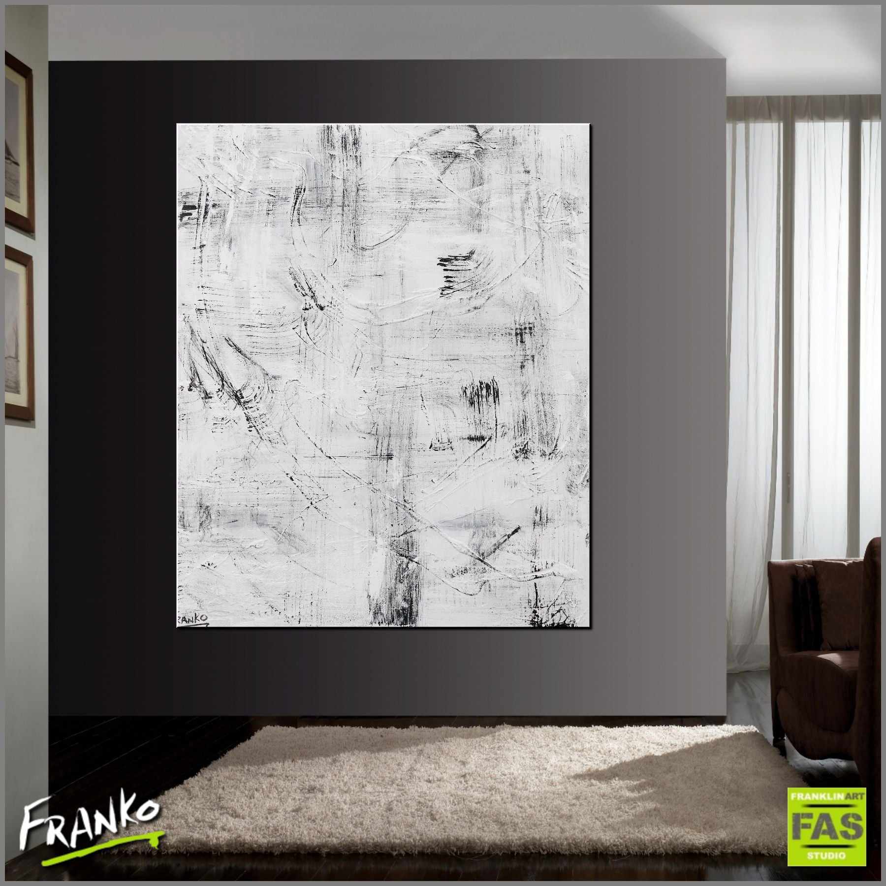 Black and White Abstract Canvas Painting 47