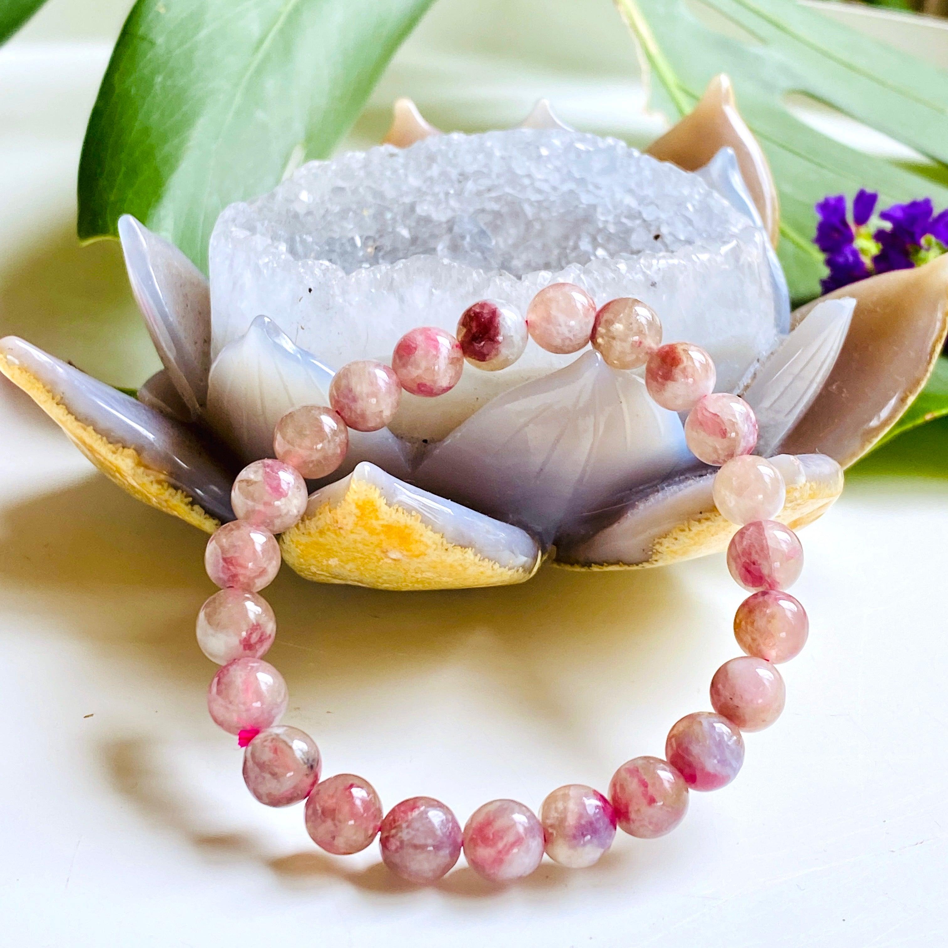 Pegmatite Unicorn Stone Bracelet with Pink Tourmaline, Lepidolite & Quartz - Healing Crystal Jewelry for Stress Relief & Positive Energy - Perfect for Meditation, Yoga & Spiritual Gifts