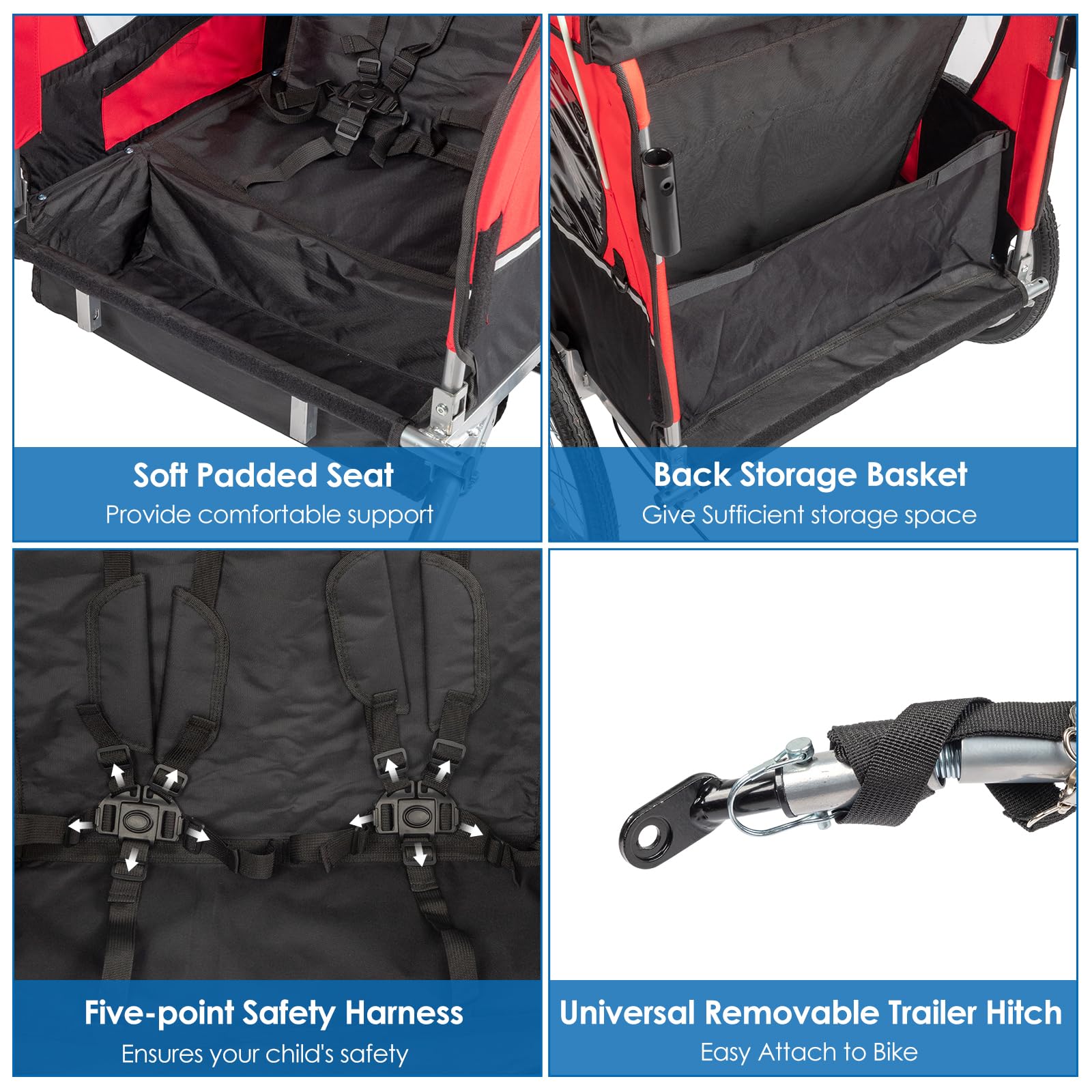 PEXMOR 2-in-1 Bike Trailer for Kids - 2 Seat Child Bicycle Trailer & Stroller with Safety Harnesses, Shock Absorber, Universal Hitch & 360° Swivel Wheel - Perfect for Family Cycling, Outdoor Adventures & Safe Toddler Transport