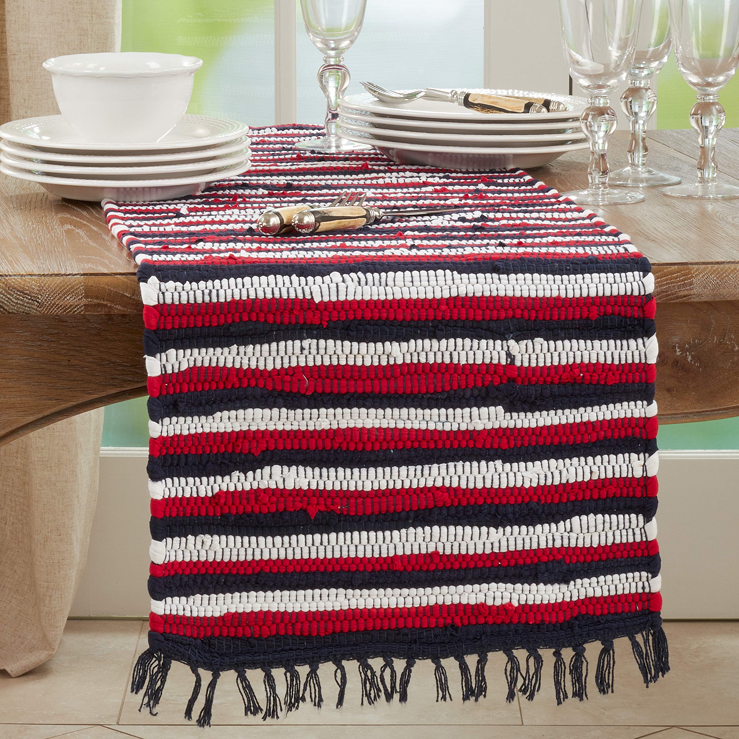 Red White and Blue Striped Patriotic Chindi Table Runner - Perfect for 4th of July, Memorial Day, and Summer Picnics