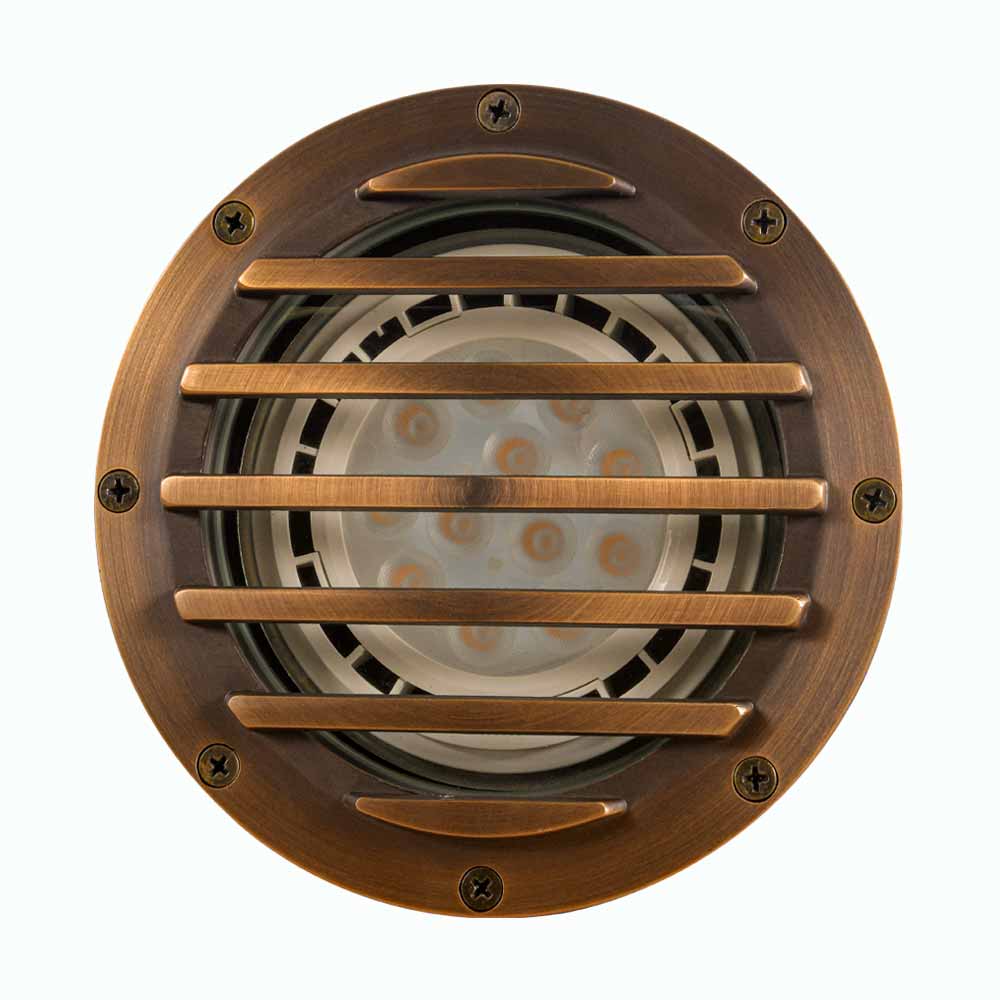 12V LED Landscape In-Ground Well Light with Grill Face - Brass Outdoor Lighting for Gardens, Pathways, and Patios