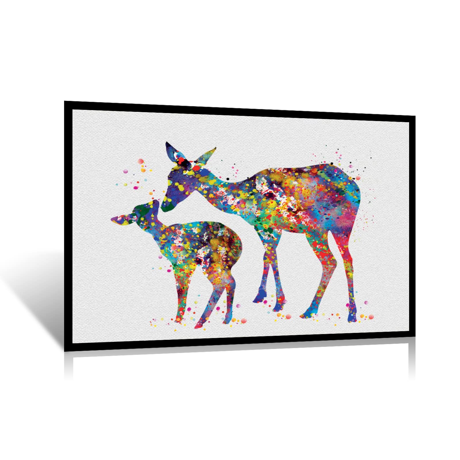 Deer Family Watercolor Painting Print - 12''x18'' Framed Canvas Wall Art for Living Room, Nursery, Wedding & Home Decor - Elegant Wall Hanging for Bedroom, Office & Gifts