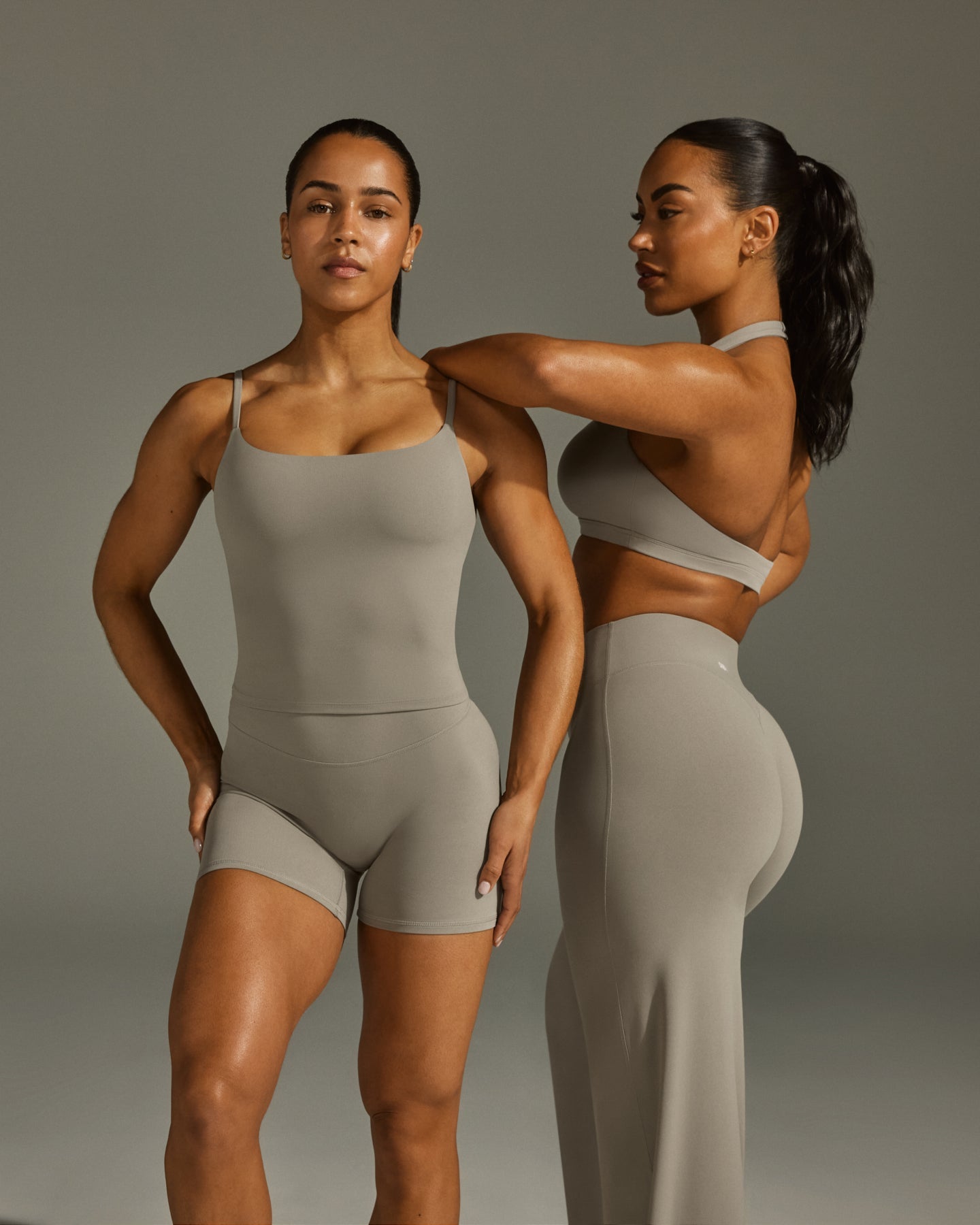 SoftMotion™ Strappy Mid Vest with Built-in Bra Shelf in Warm Sand | Women's Activewear for Yoga, Running & Gym Workouts