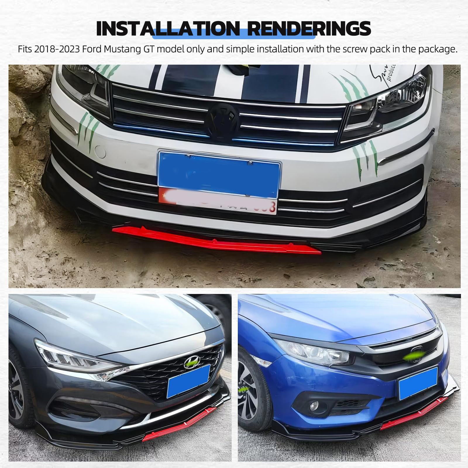 Universal Front Bumper Lip for Cars - Glossy Black ABS Adjustable Front Splitter with Red Accent - Vehicle Bumper Protector & Style Enhancer for Sedans, Coupes & Sports Cars - Perfect for Racing, Car Shows & Street Style Upgrades