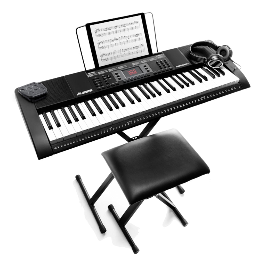 Alesis Harmony 61-Key Digital Piano Keyboard Bundle with Headphones, Adjustable Bench, Sustain Pedal & Built-in Speakers - Perfect for Beginners, Home Practice & Music Lessons