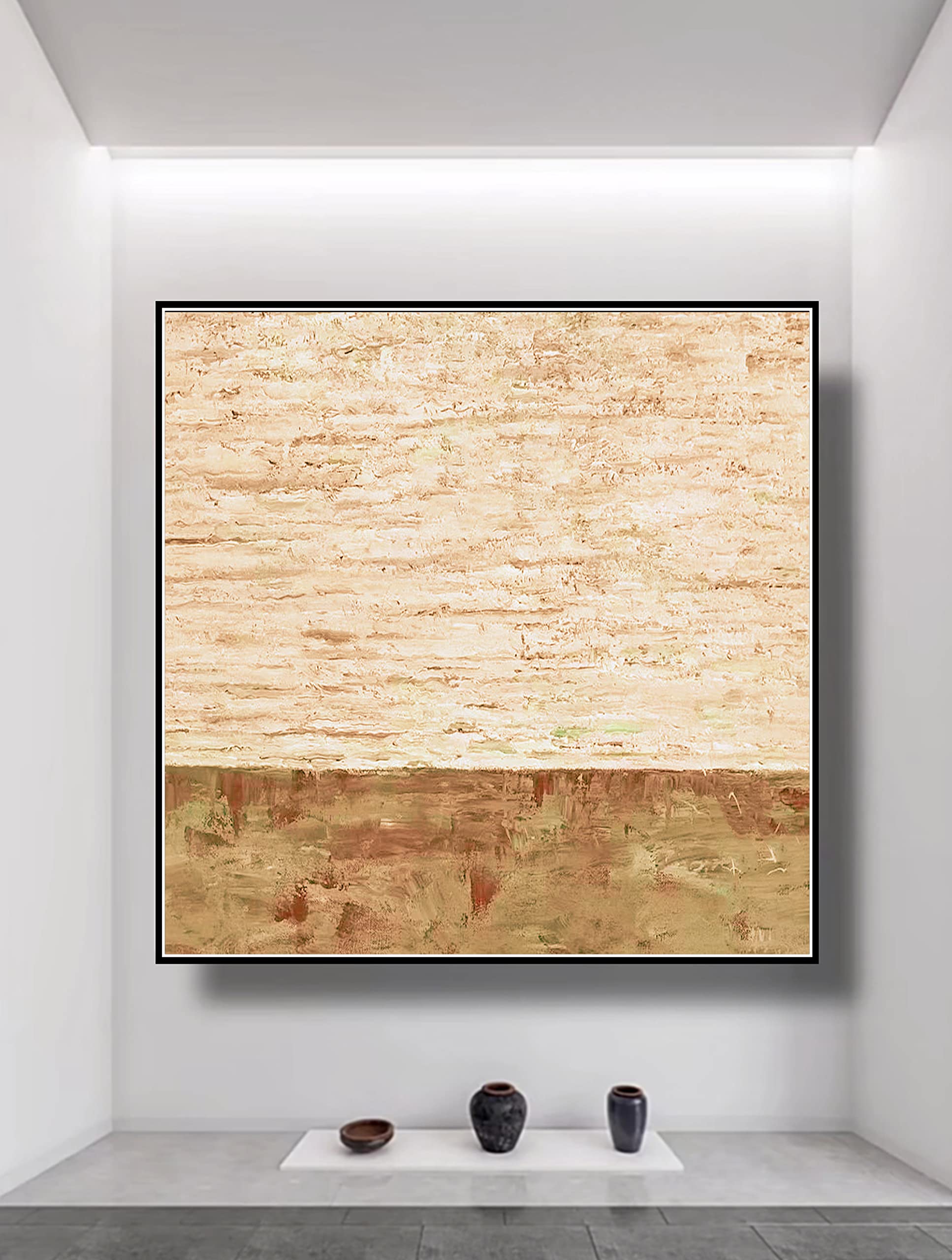 Modern Abstract Painting - Original Canvas Wall Art in Gray, White, Yellow & Brown - Contemporary Unique Home Decor for Living Room, Bedroom & Office