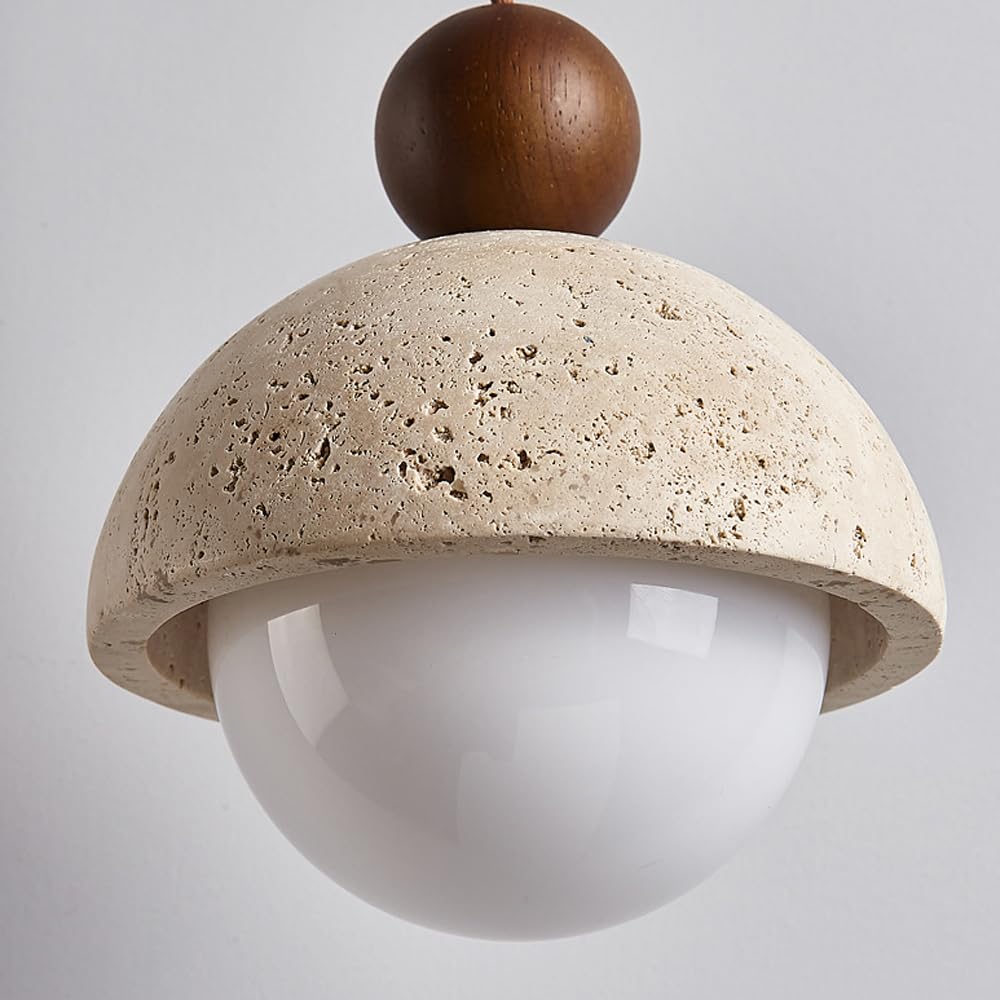 Natural Stone Shade Spherical Pendant Light - Retro Mini Pendant Lamp Nordic Style Hanging Lighting for Kitchen Island, Dining Room & Bedroom - Solid Wood Ceiling Light with E27 Socket - Perfect for Farmhouse, Modern & Industrial Decor