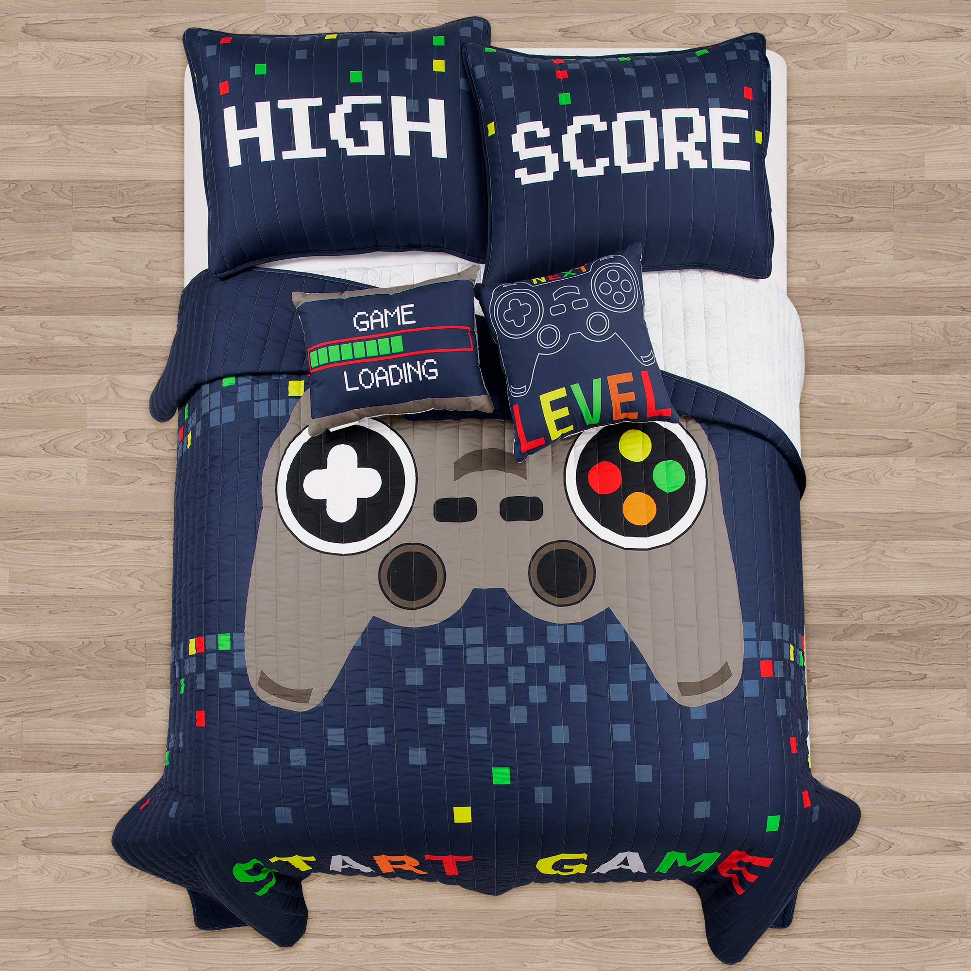 Lush Decor Video Games 5-Piece Quilt Set, Full/Queen Size, Navy Blue - Perfect for Gamer Bedrooms & Cozy Living Spaces