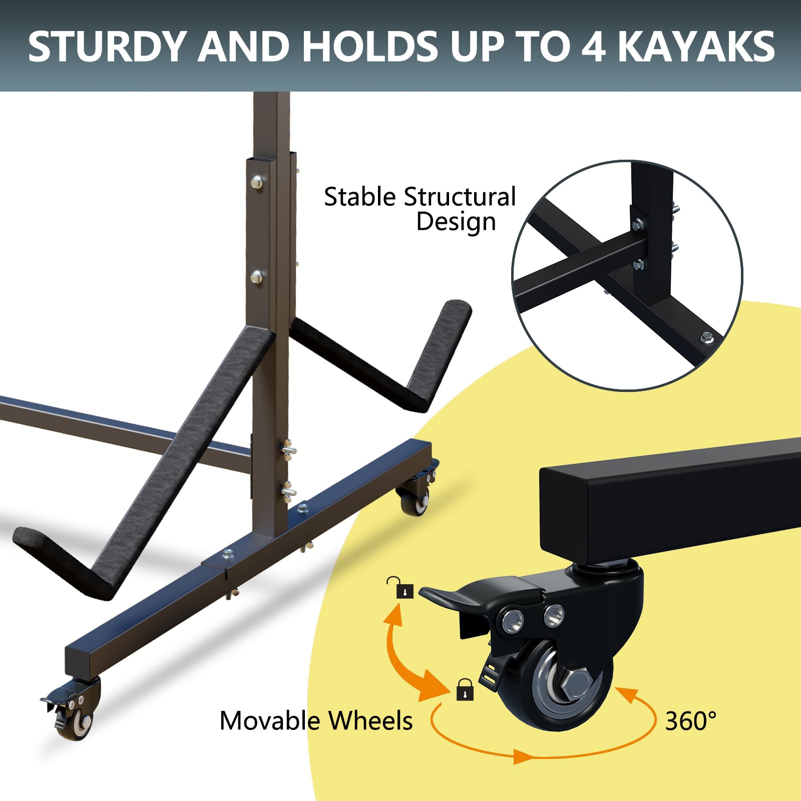 Heavy Duty Adjustable Kayak and Canoe Storage Rack - Freestanding SUP Stand for Indoor & Outdoor Use - Weatherproof Kayak Holder for Garage, Shed, Dock - Perfect for Secure Kayak, Canoe and Paddleboard Storage