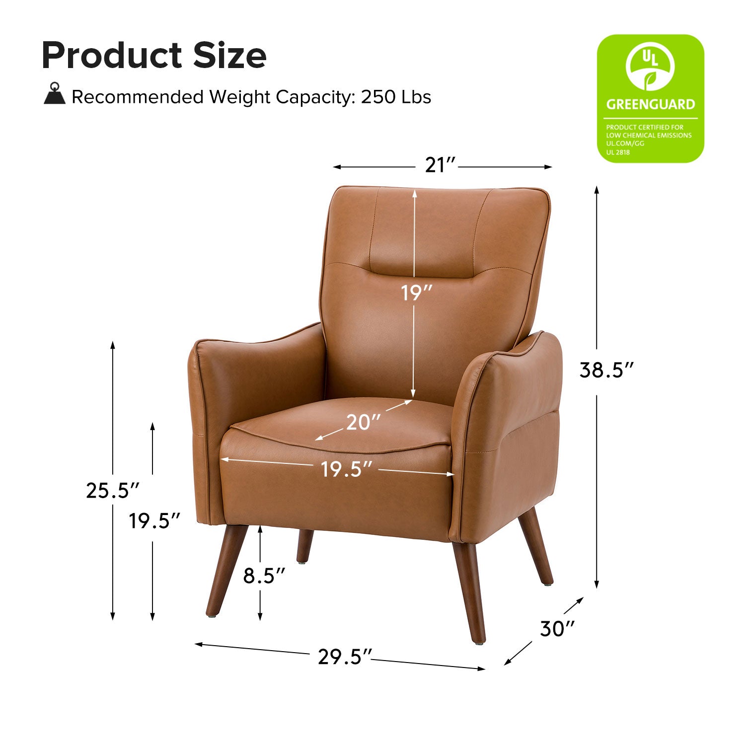 Clara Vegan Leather Armchair - Modern PU Leather Lounge Chair for Living Room, Office & Bedroom - Comfortable Mid-Century Style Accent Chair with Sturdy Metal Legs