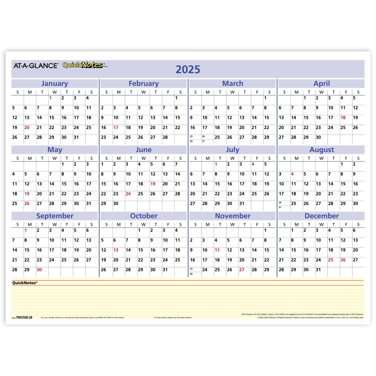 AT-A-GLANCE 2025 Dry Erase Wall Calendar Planner - 16
