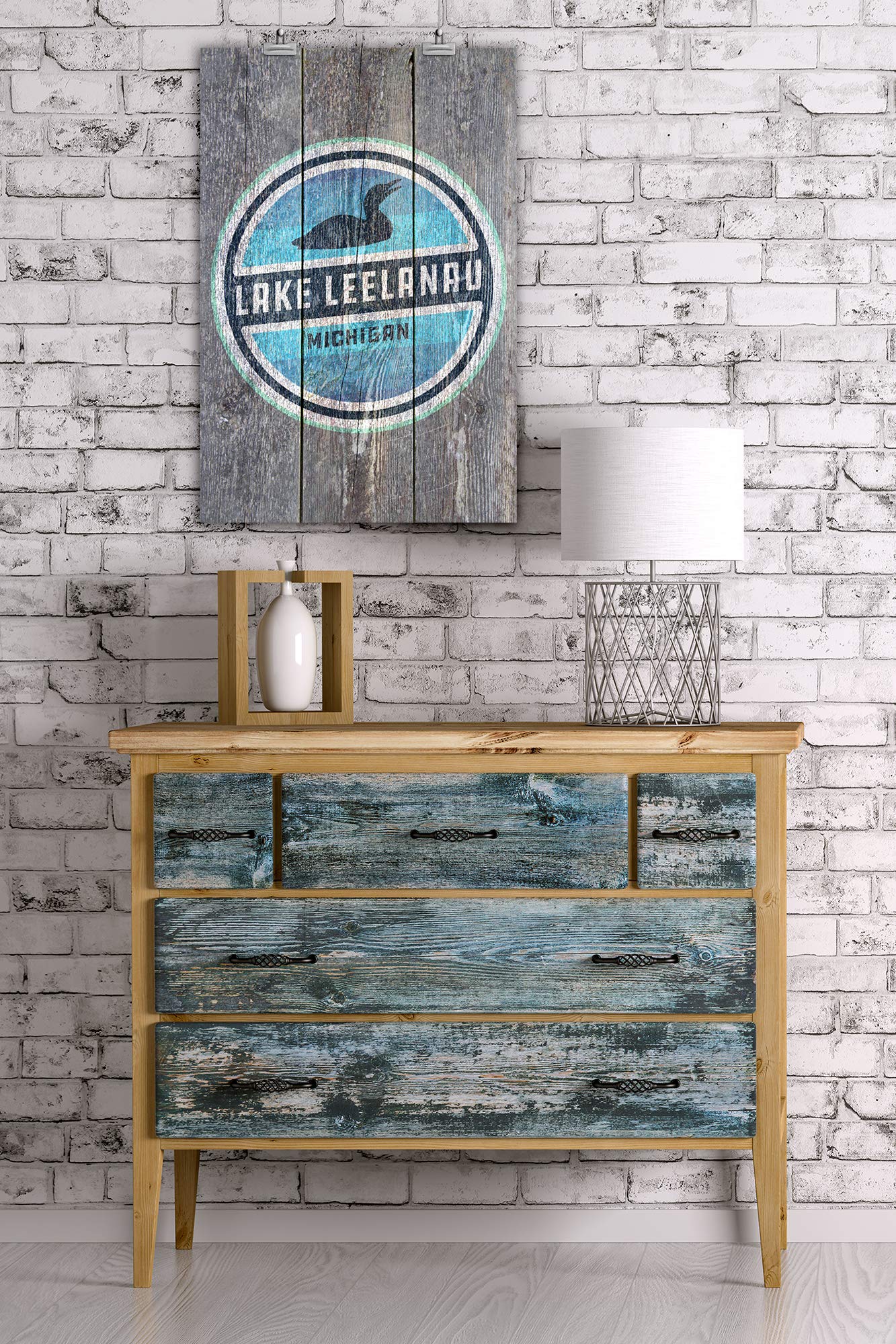 Lantern Press 16x24 Inch Giclee Art Print - Lake Leelanau Michigan Landscape with Rustic Loon Bird - Premium Wall Decor for Living Room, Bedroom & Office