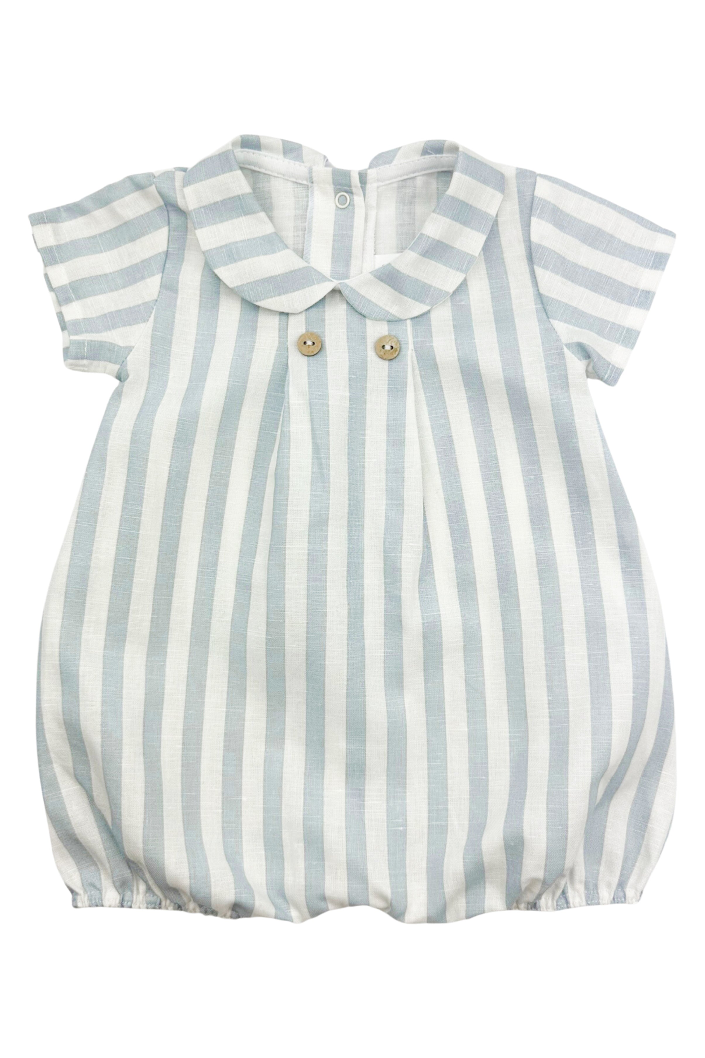 Joss Sky Blue Striped Linen Romper for Women - Summer Casual Dress Jumpsuit with Pockets | Perfect for Beach Vacation, Brunch & Outdoor Activities