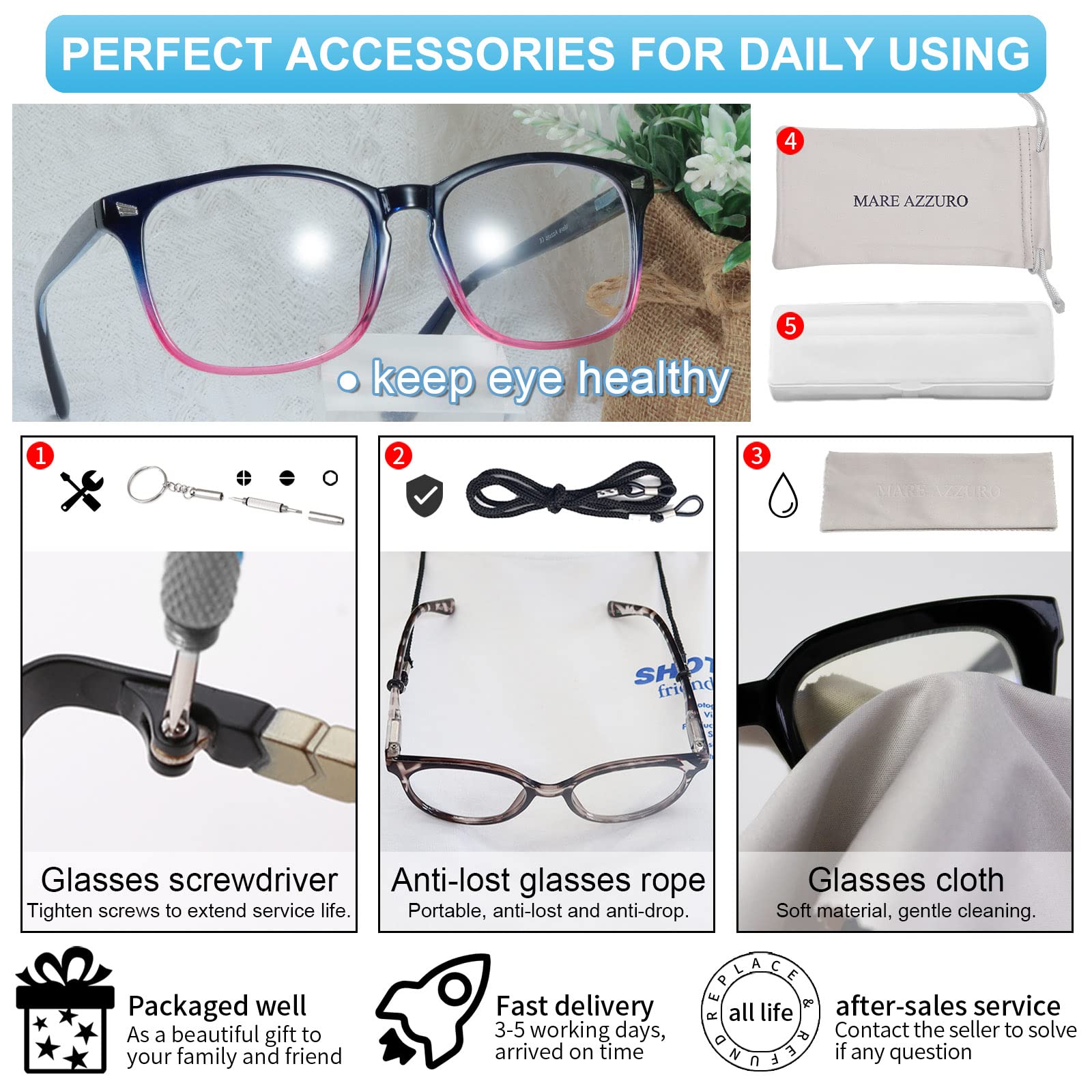 Blue Light Blocking Reading Glasses for Women - MARE AZZURO Computer Readers with Anti-Glare (0.0 to 6.0 Strength, Purple) - Perfect for Office Work, Screen Time & Night Reading