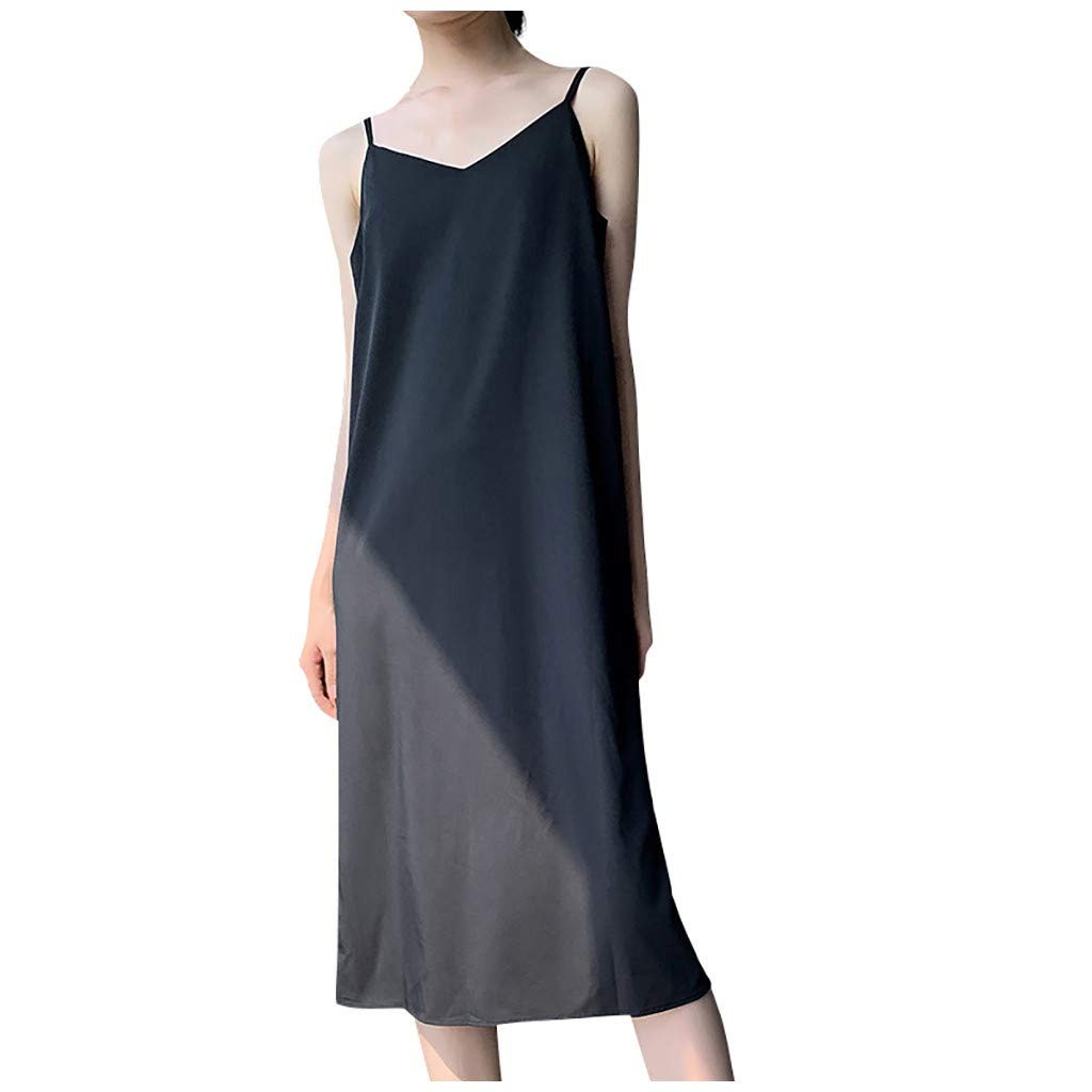 Elegant Black Midi Dress for Women - Sexy Suspender Camisole Chiffon Loose Sleeveless Solid Dress | Perfect for Cocktail Parties, Date Nights & Special Occasions