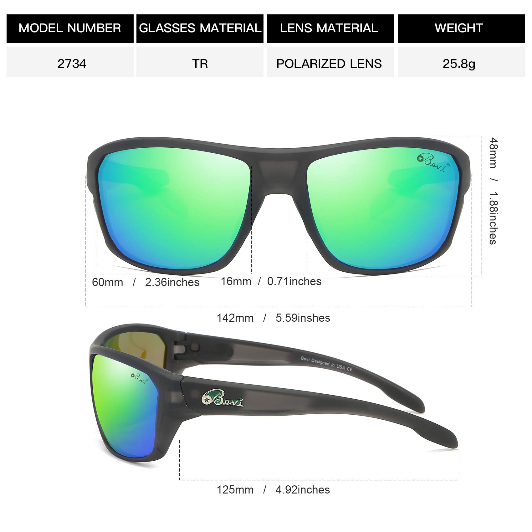 Bevi Polarized Sports Sunglasses for Men & Women - UV Protection, Anti-Glare Driving, Cycling & Running Shades - Perfect for Outdoor Activities & Travel