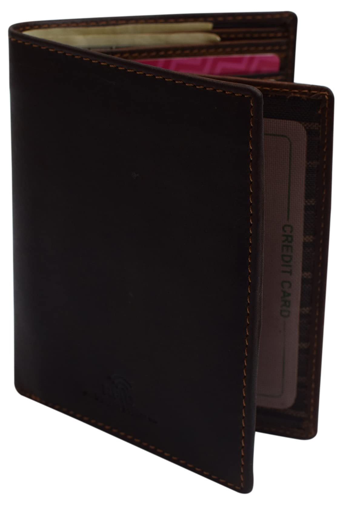 MARSHAL Bifold Genuine Leather RFID Blocking Wallet For Men - Slim Card Holder with 2 Bill Compartments & ID Window - Premium Brown Leather Wallet for Cash, Credit Cards & Travel - Perfect for Business, Everyday Use & Gifts