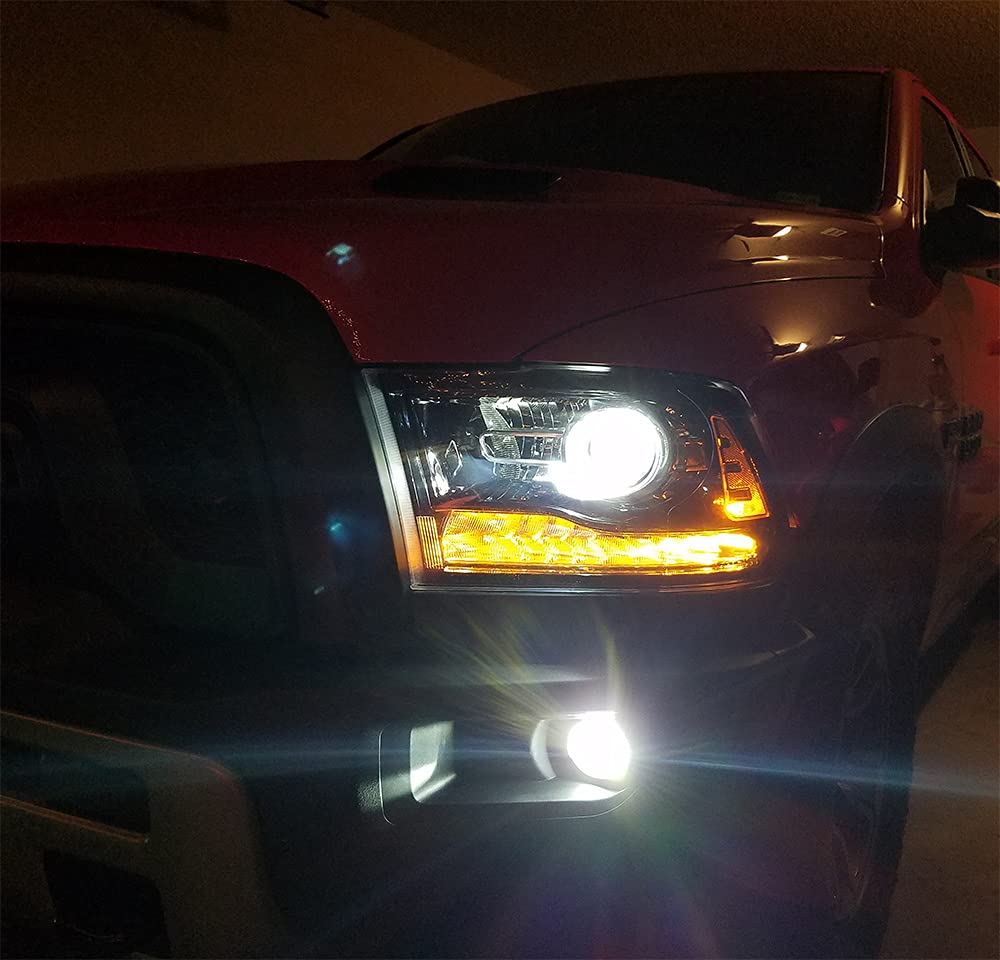 Modifystreet Full Gloss Black with Smoke DRL Headlights Replacement Kit for 2013-2018 Ram 1500/2500/3500 - Upgrade Factory Projector Headlights for Enhanced Night Driving & Off-Road Visibility